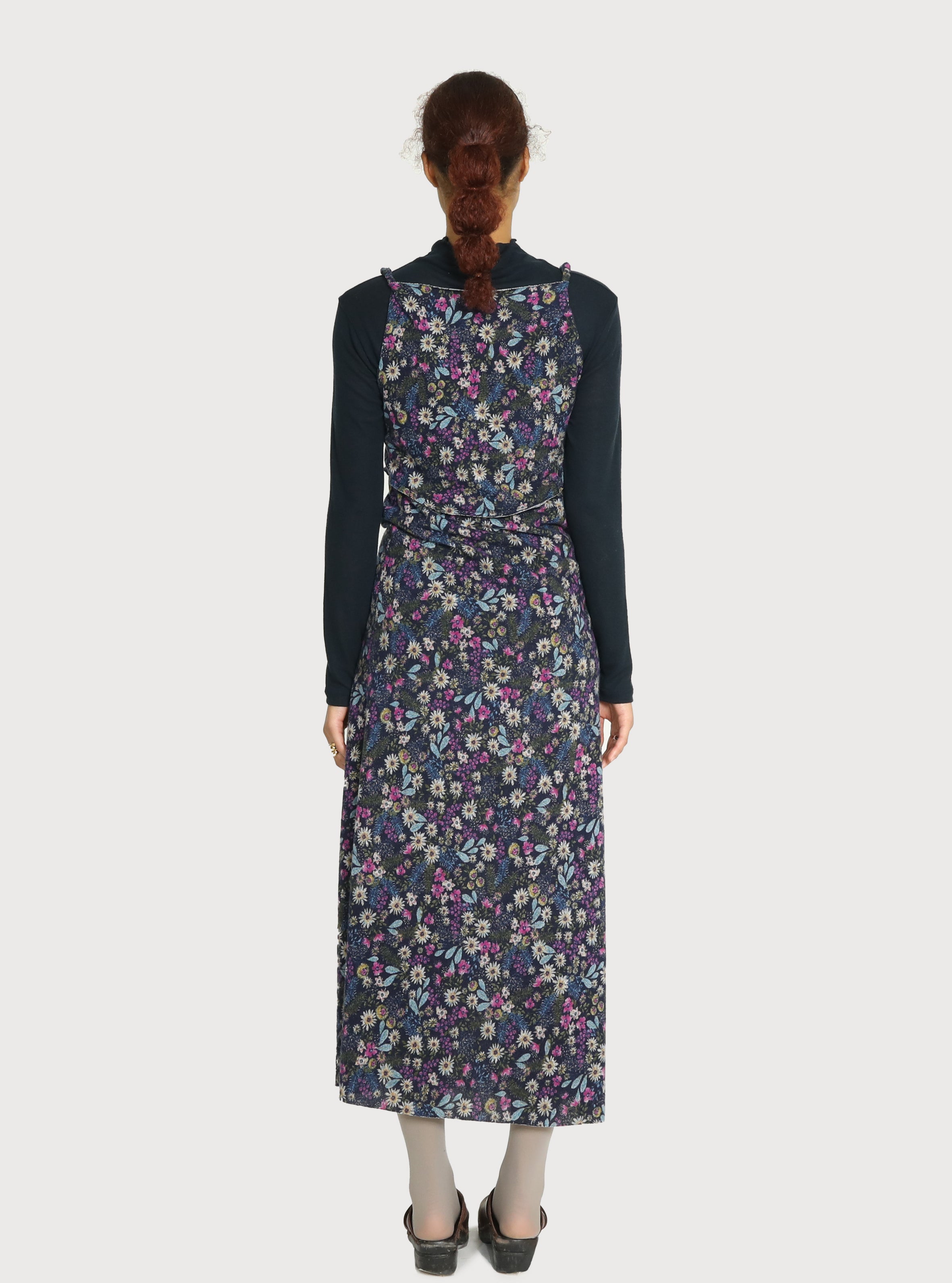 FLOWER PATTERN BRUSHED KNIT DRESS_NAVY