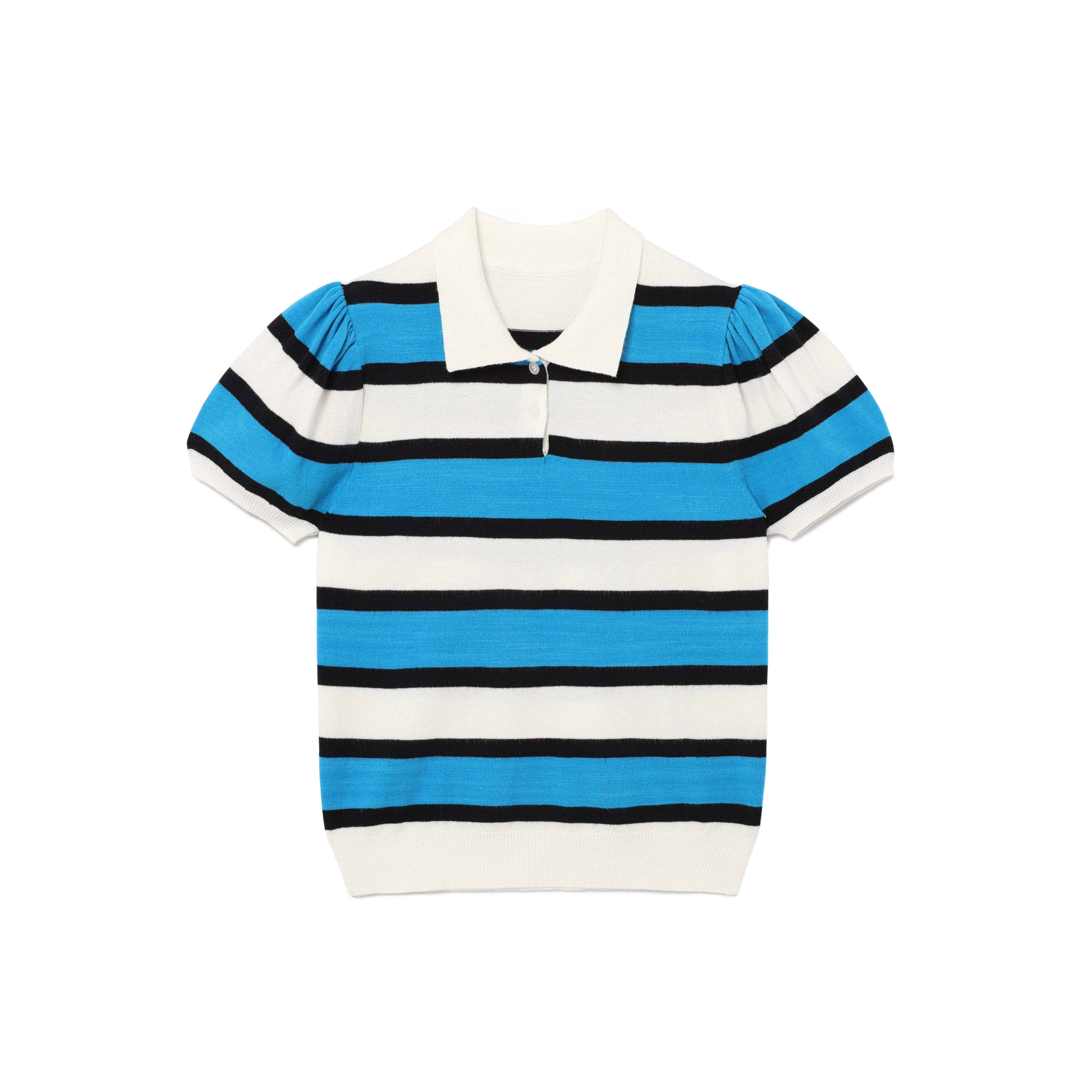 PETIT PUFF STRIPED COLLAR KNIT_BLUE