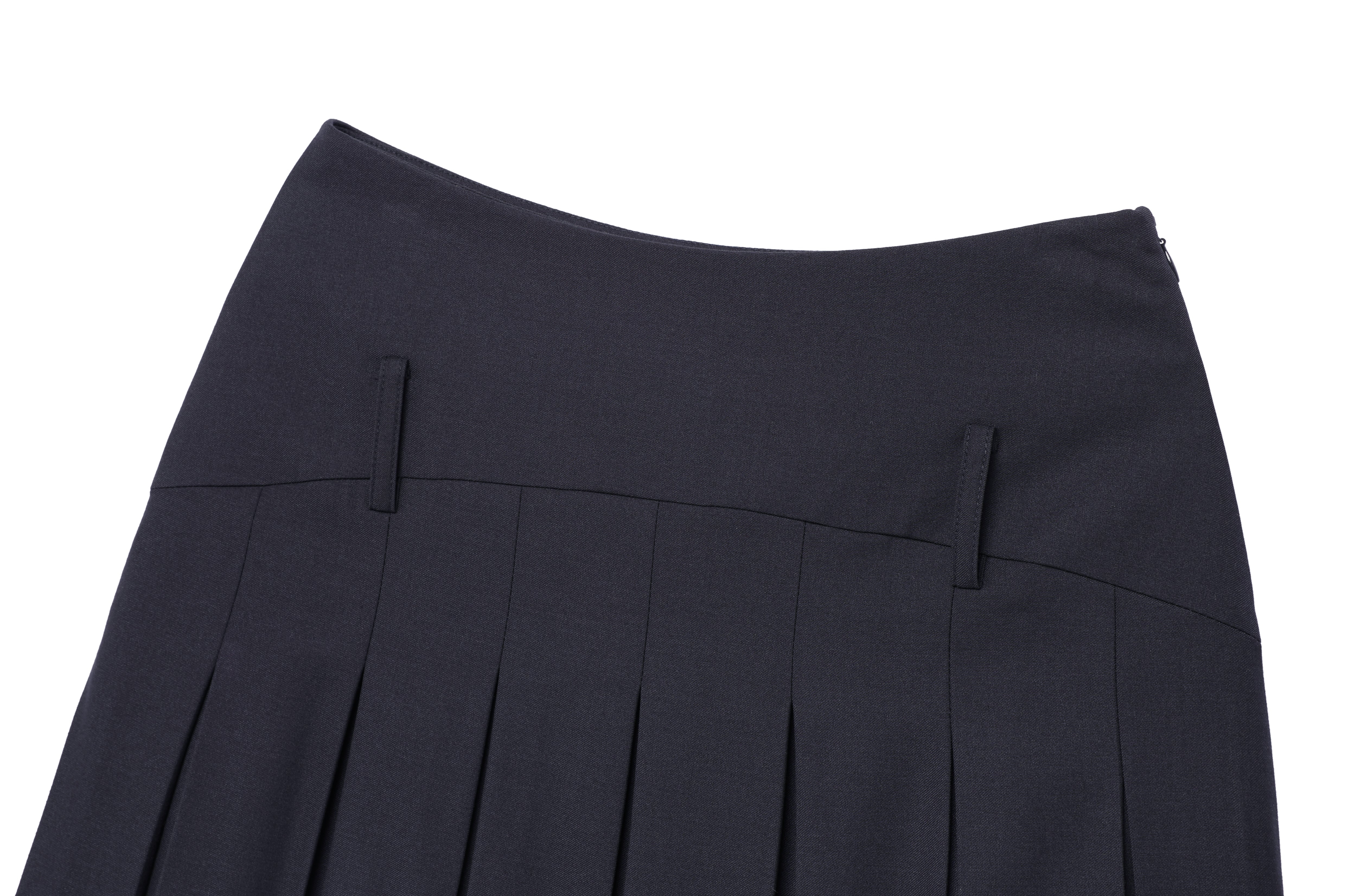 ROUND YORK WOOL PLEATED SKIRT_DARK NAVY