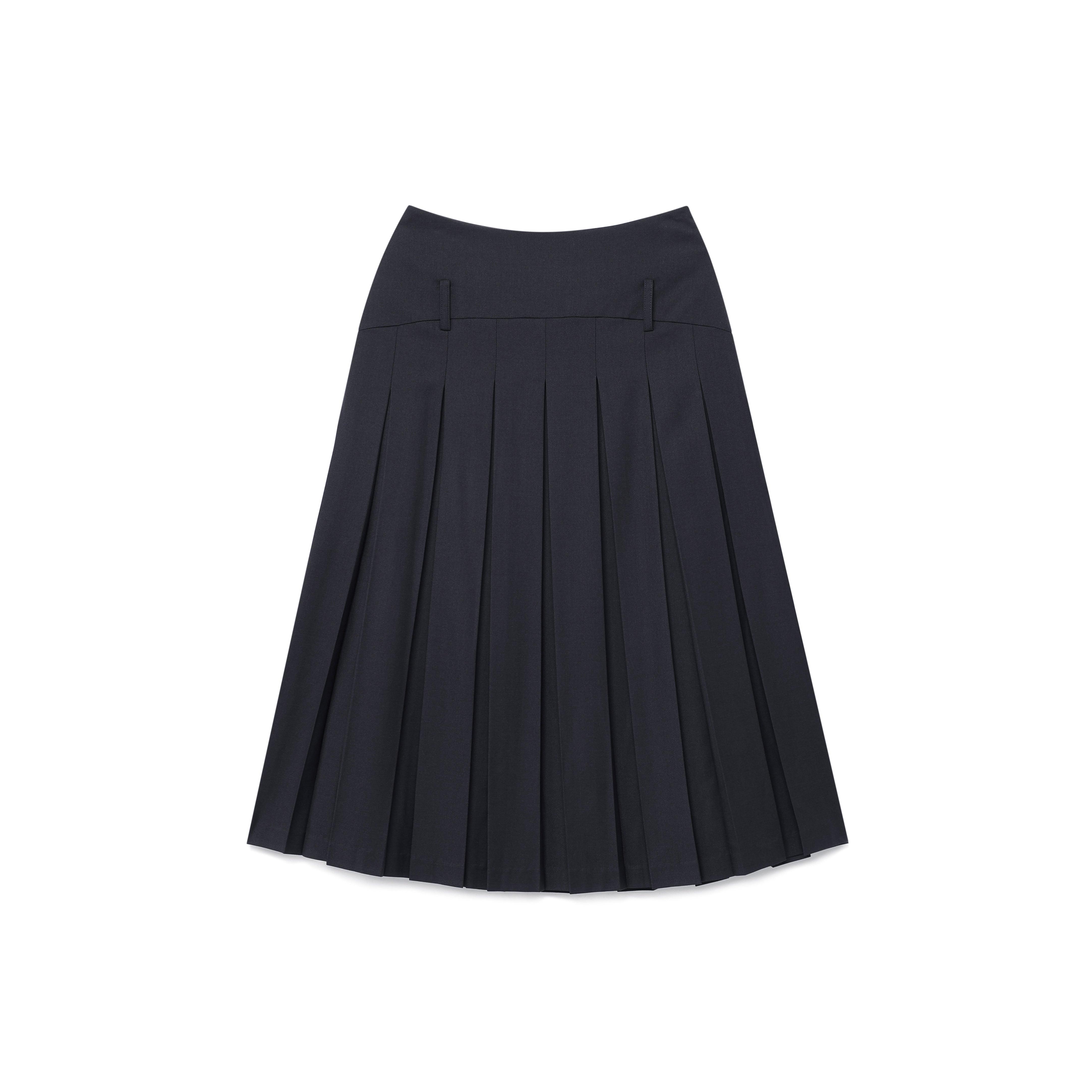 ROUND YORK WOOL PLEATED SKIRT_DARK NAVY