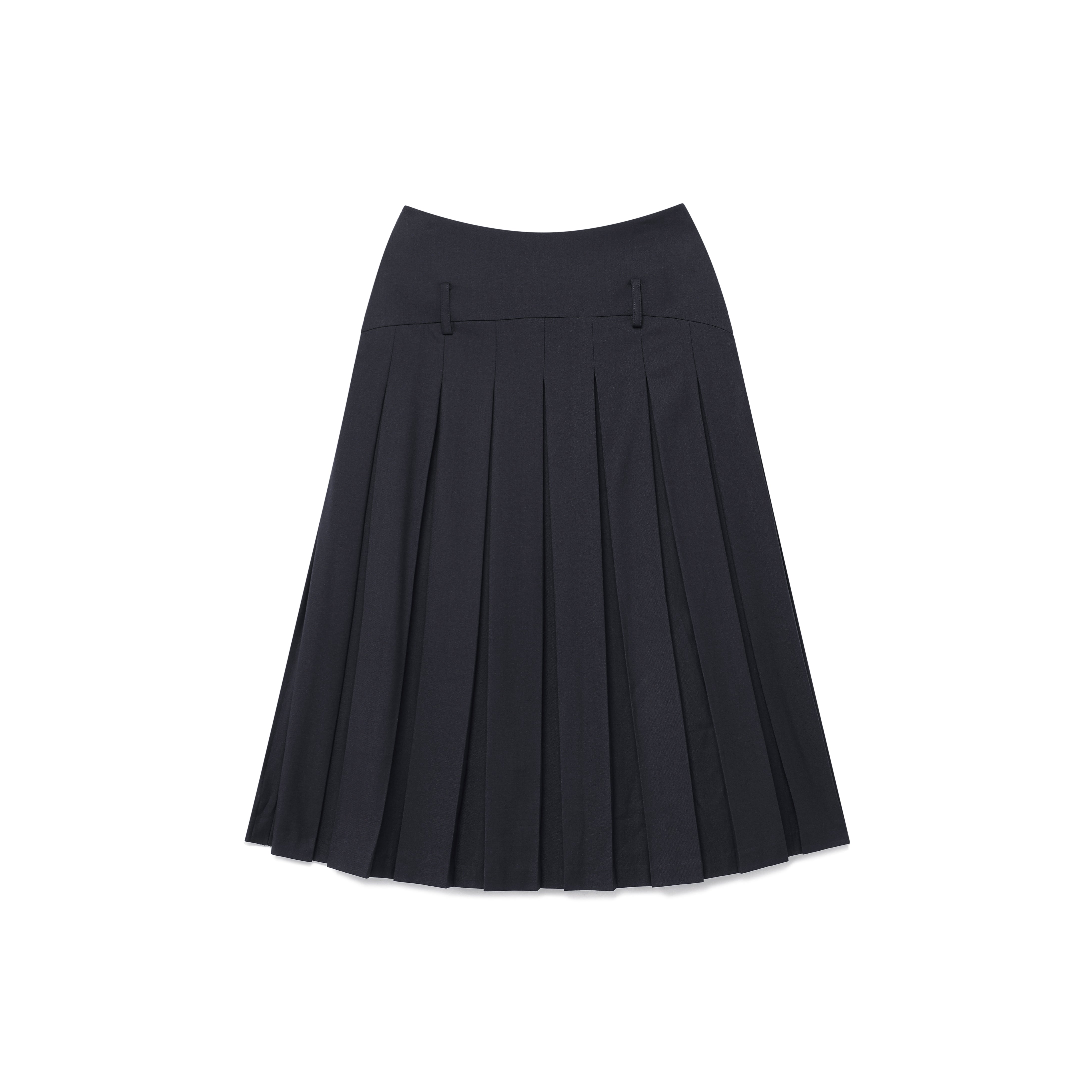 ROUND YORK WOOL PLEATED SKIRT_DARK NAVY