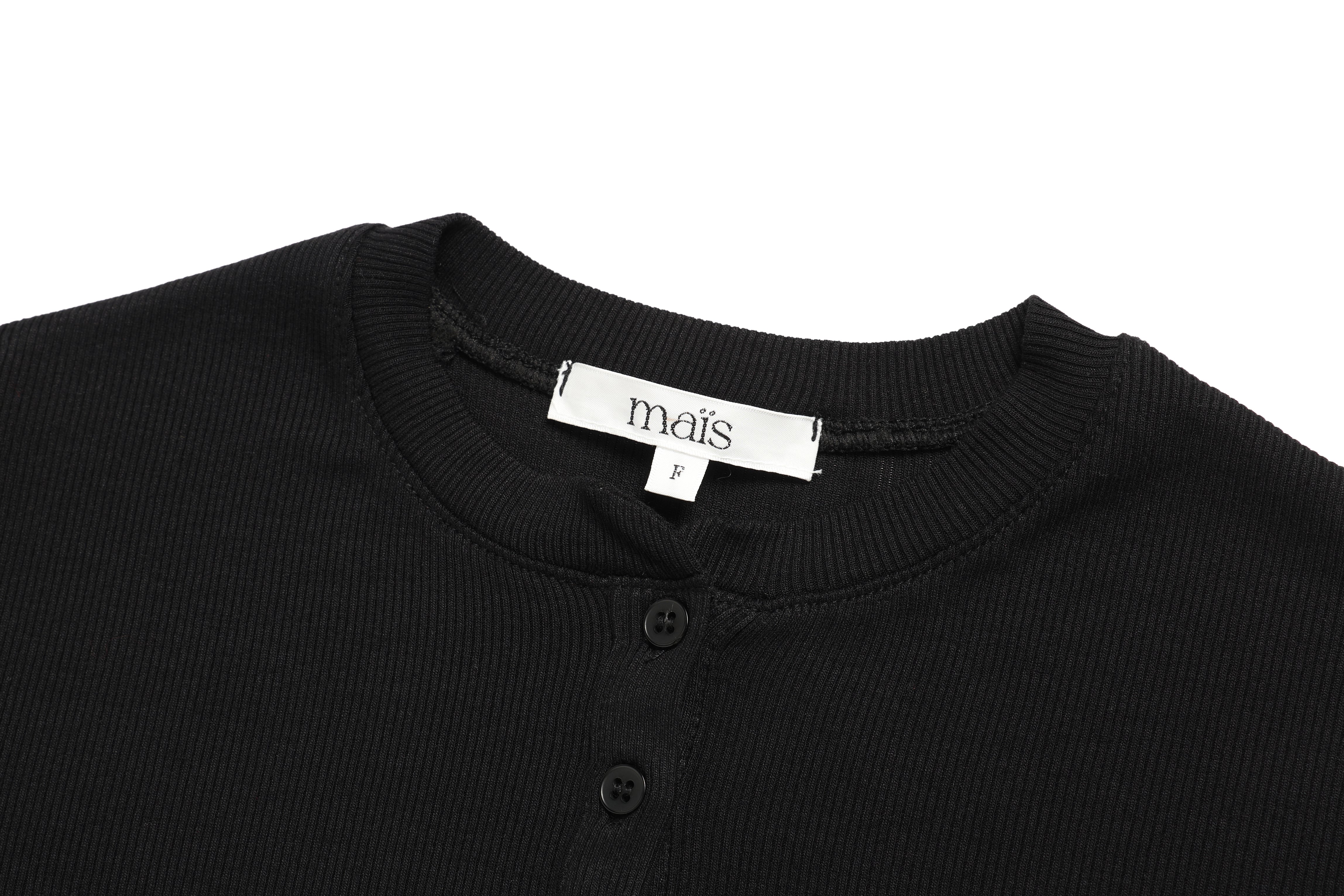 HENRY NECK LONG SLEEVE T-SHIRT_BLACK