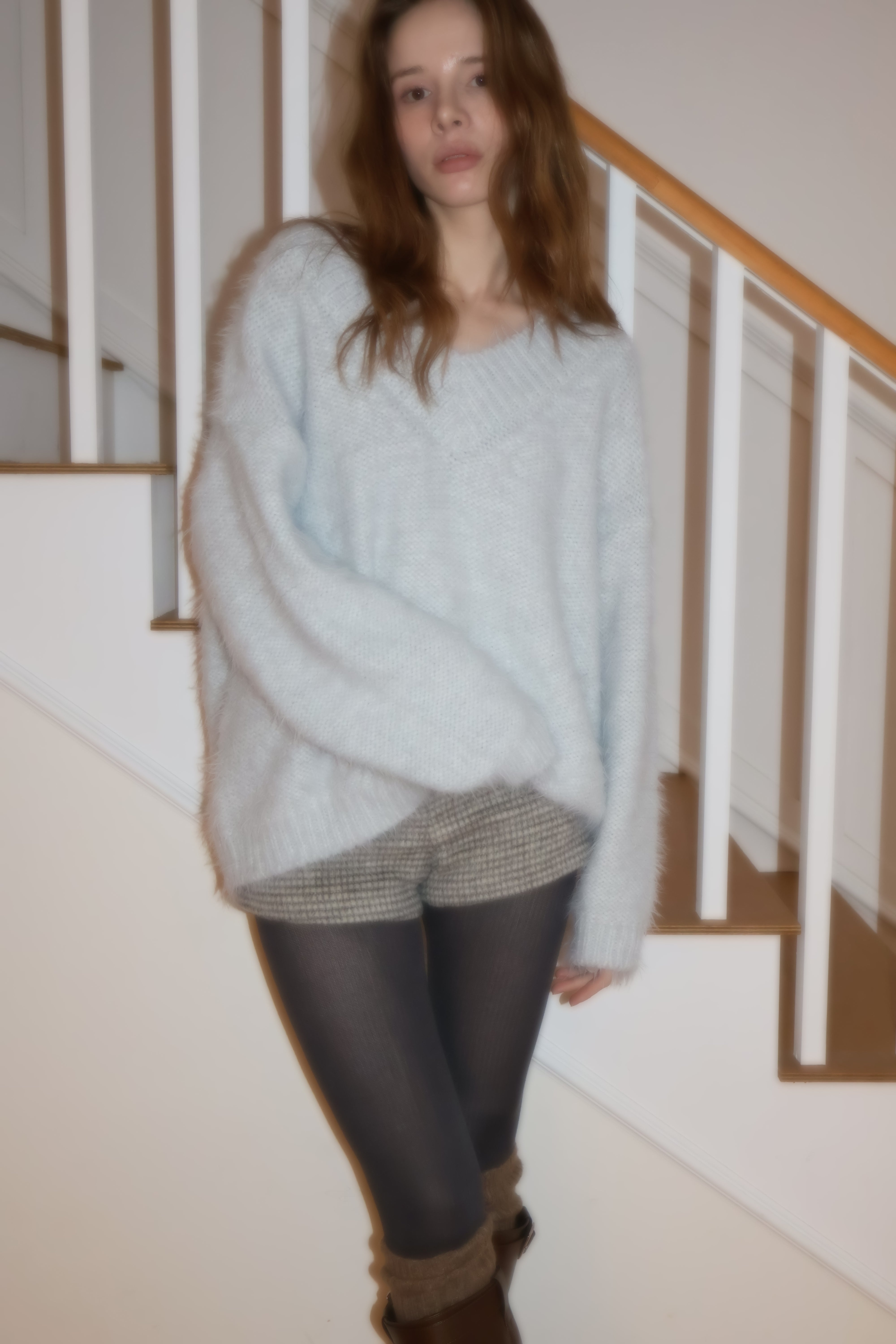 ANGEL V NECK KNIT_LIGHT GREY