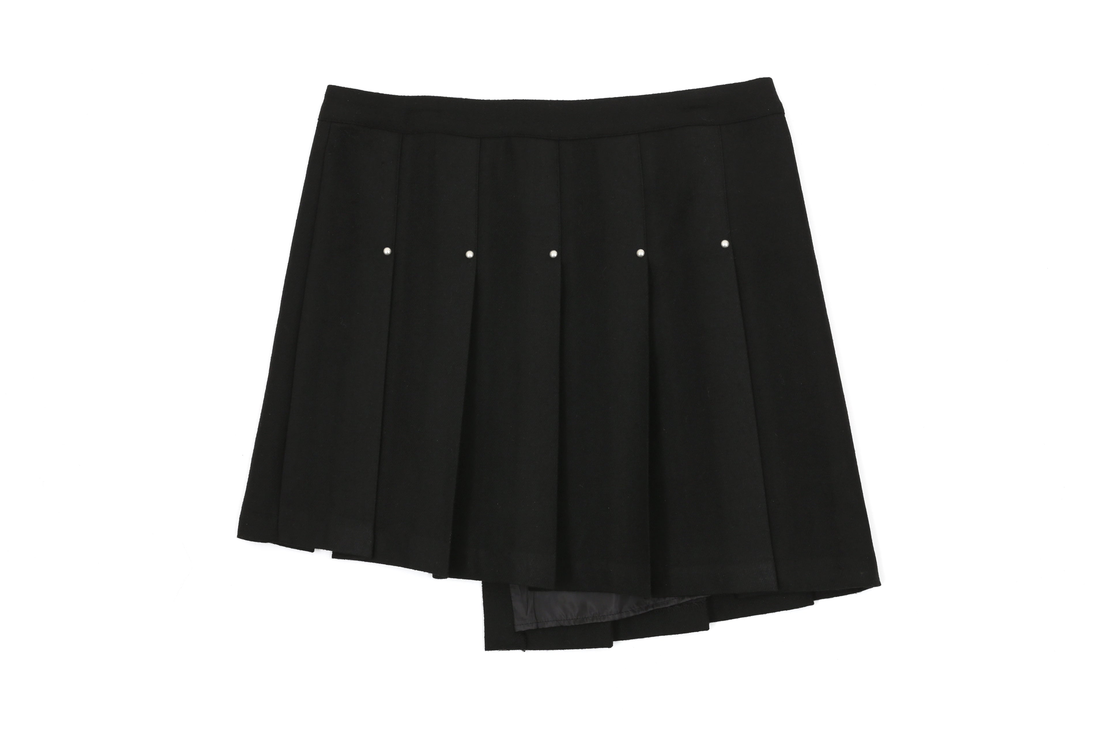 WOOL RIVET PLEATS WRAP SKIRT_BLACK