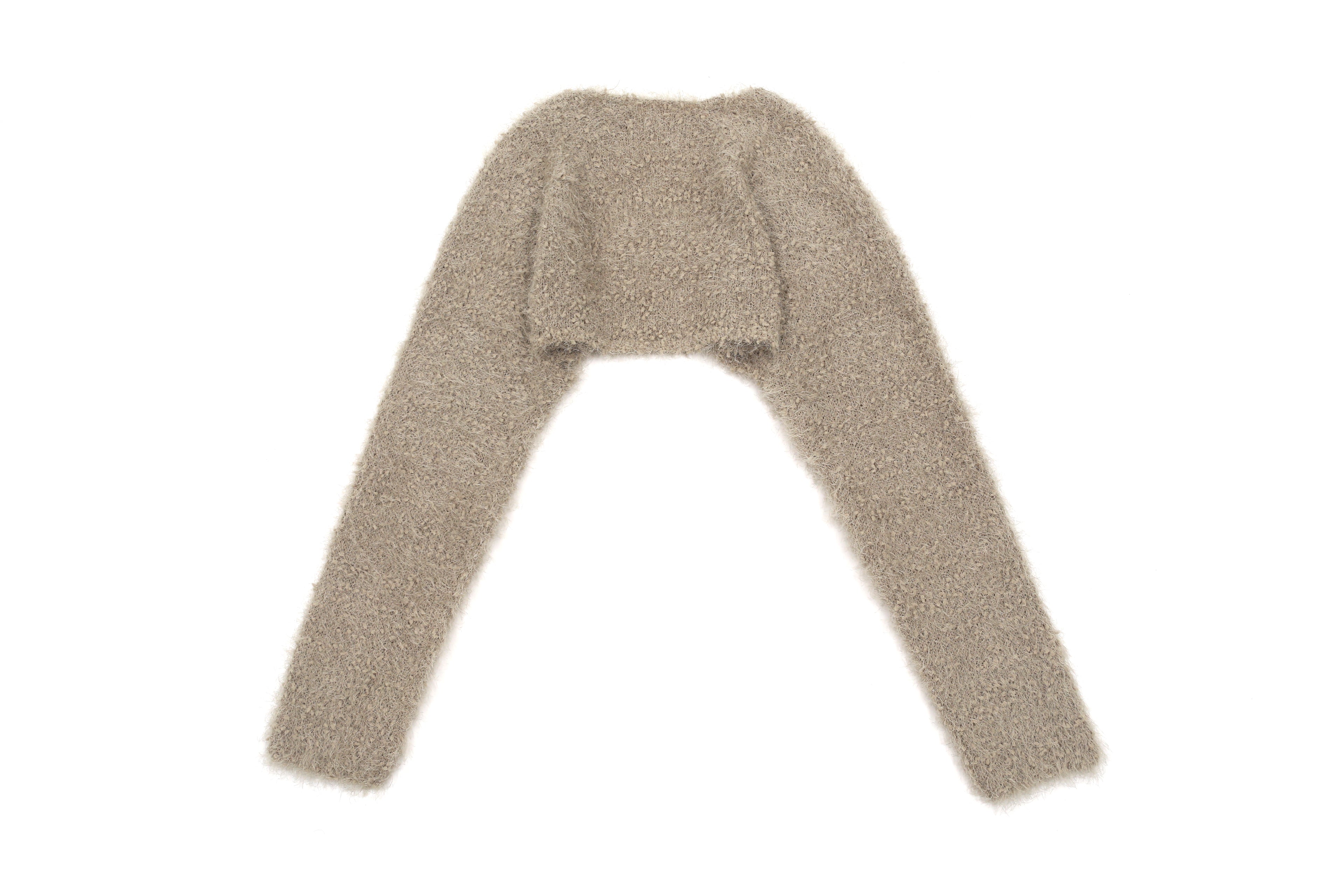 FLUFFY BOUCLE CARDIGAN _BEIGE KAKI