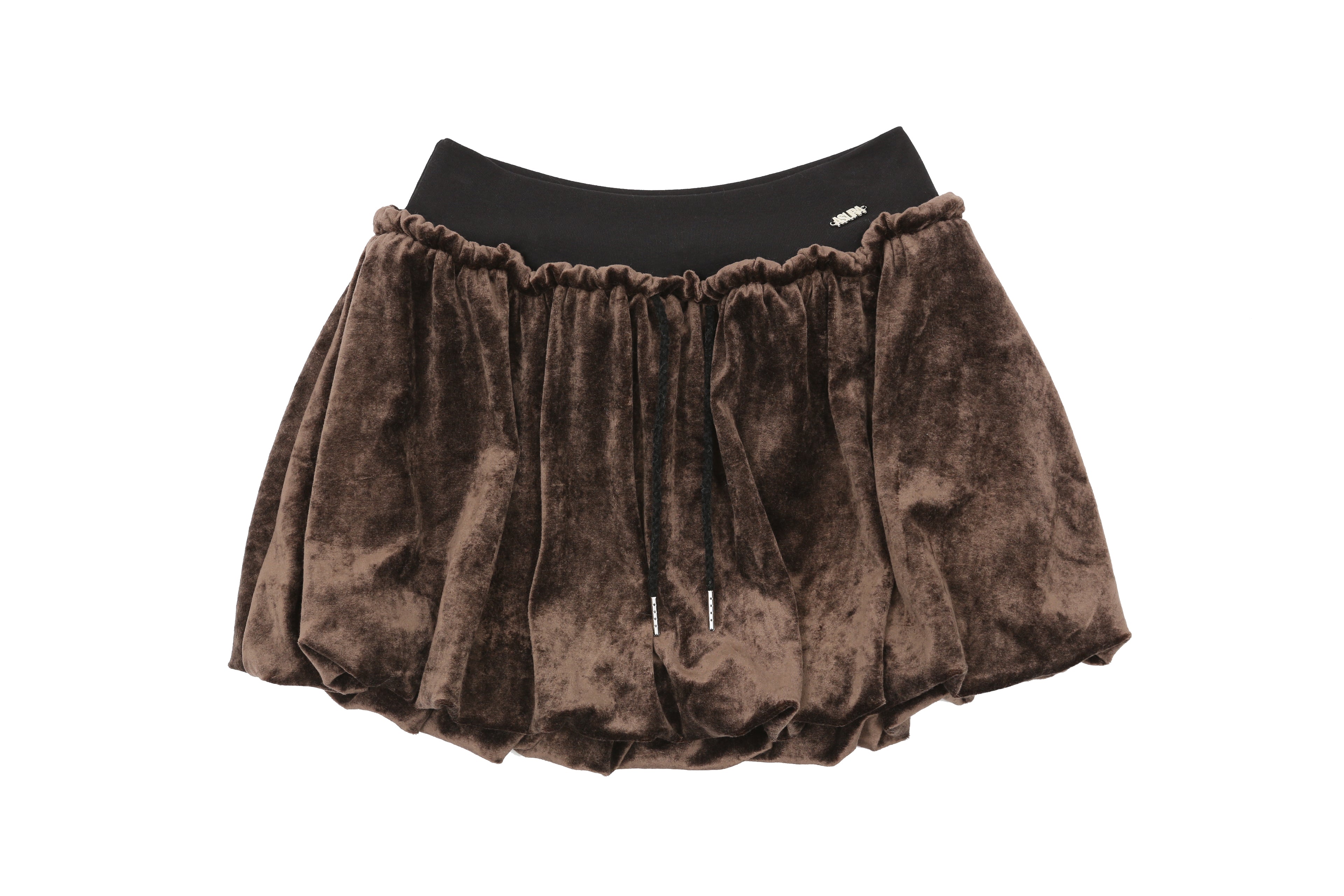 VELOUR BALLOON SKIRT_DARK BROWN