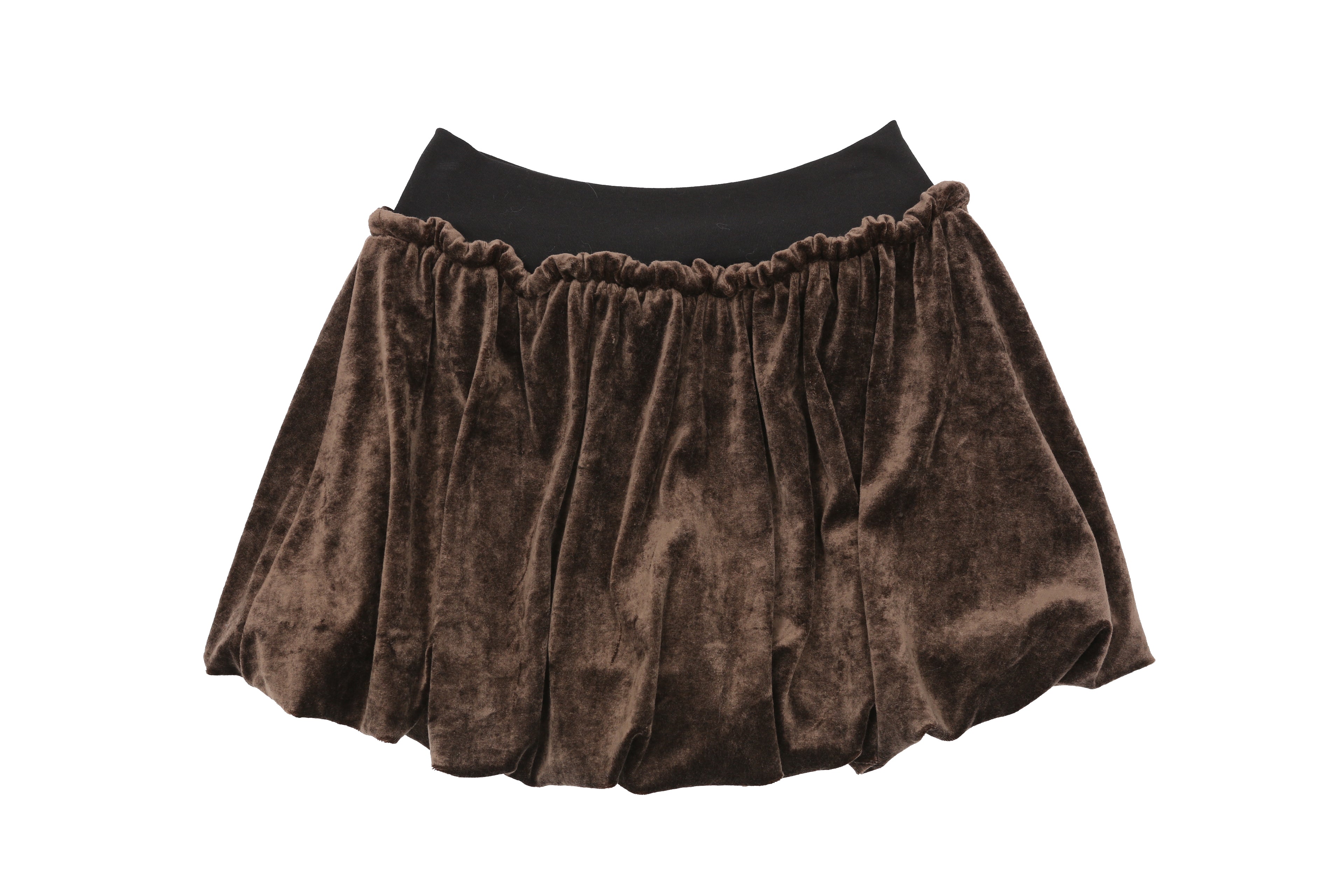 VELOUR BALLOON SKIRT_DARK BROWN