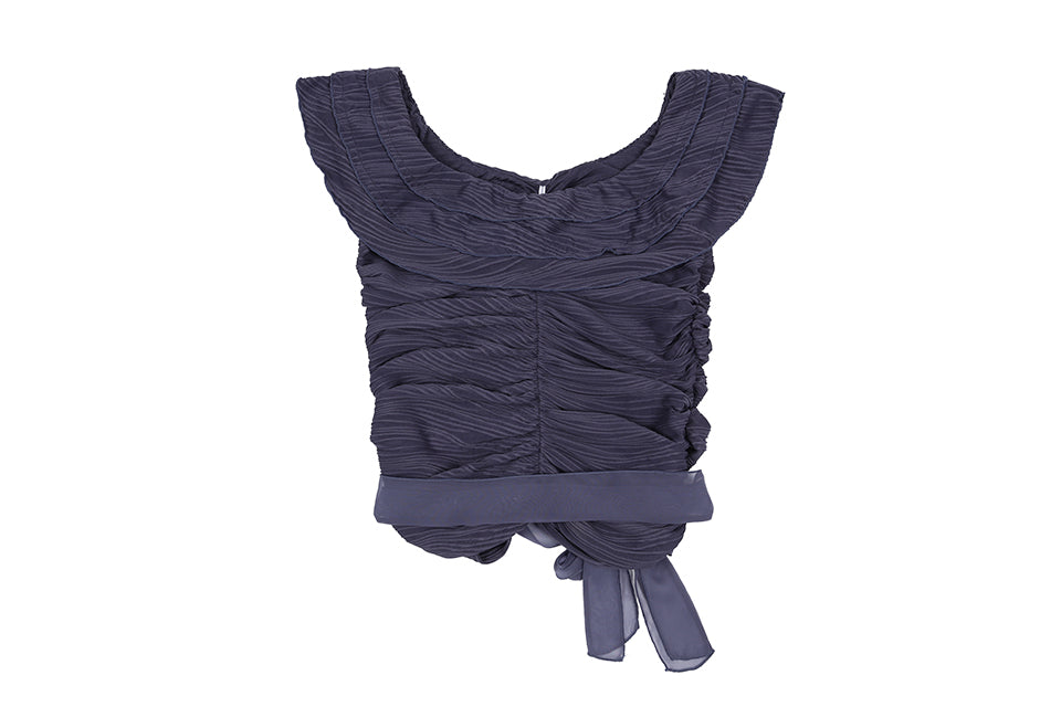 WAVE JACQUARD FRILL T_NAVY