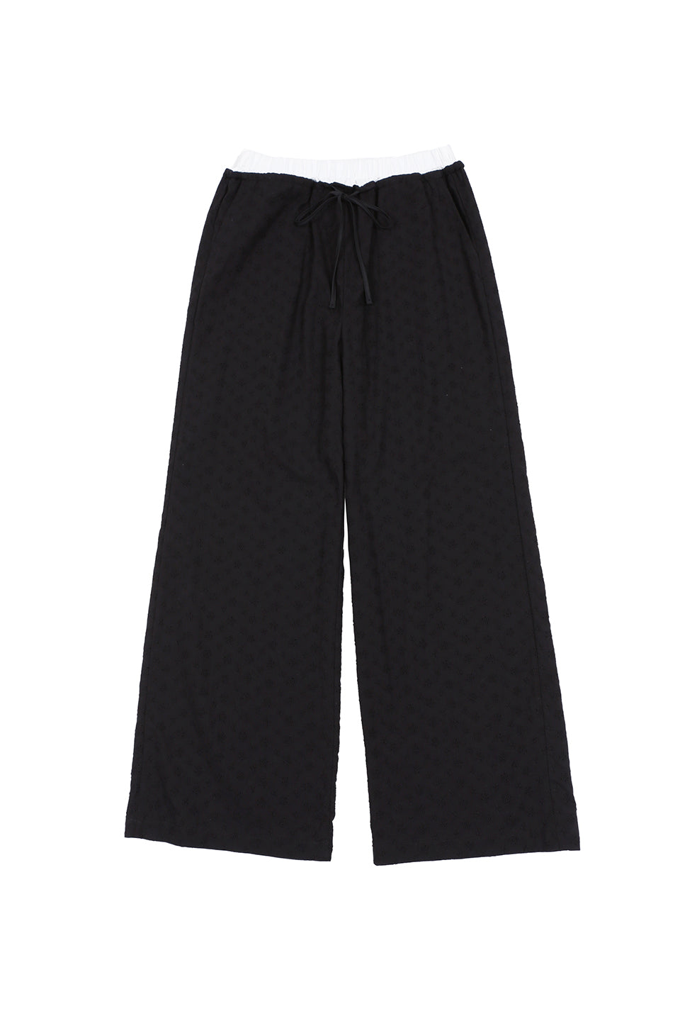 PANTALON EN COTON À BRODERIE FLORALE_NOIR