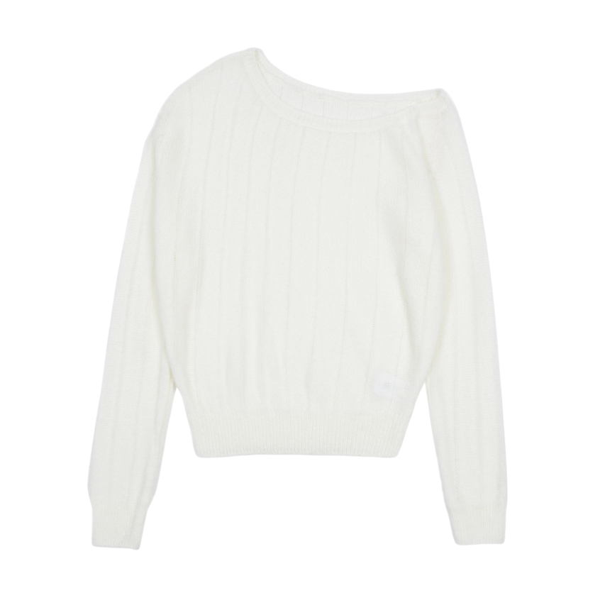 ROSE BROOCH ONE SHOULDER KNIT_IVORY