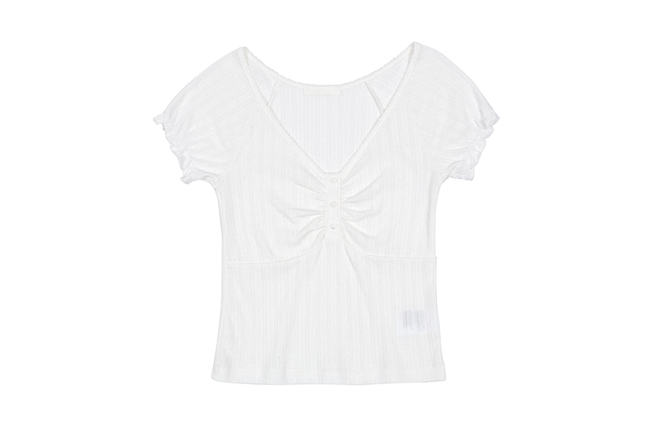 TEE-SHIRT POUDRÉ BOUTONNÉ_IVOIRE