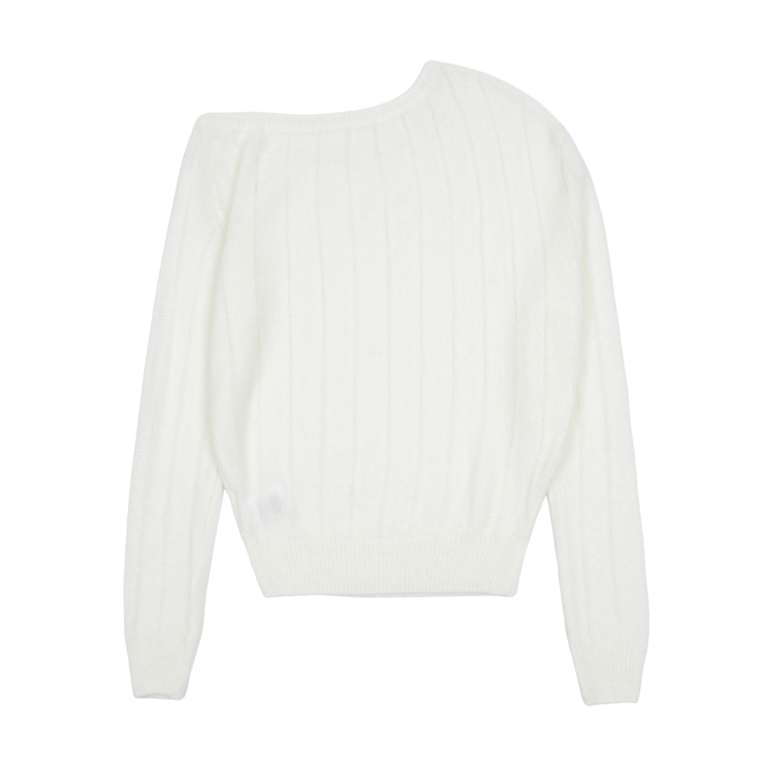 ROSE BROOCH ONE SHOULDER KNIT_IVORY