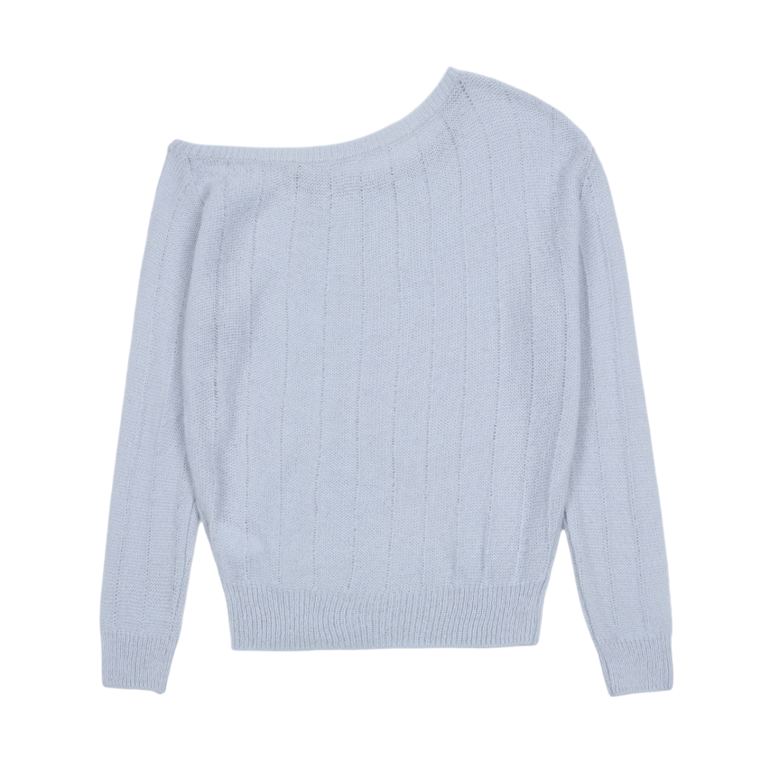 ROSE BROOCH ONE SHOULDER KNIT_SKY BLUE