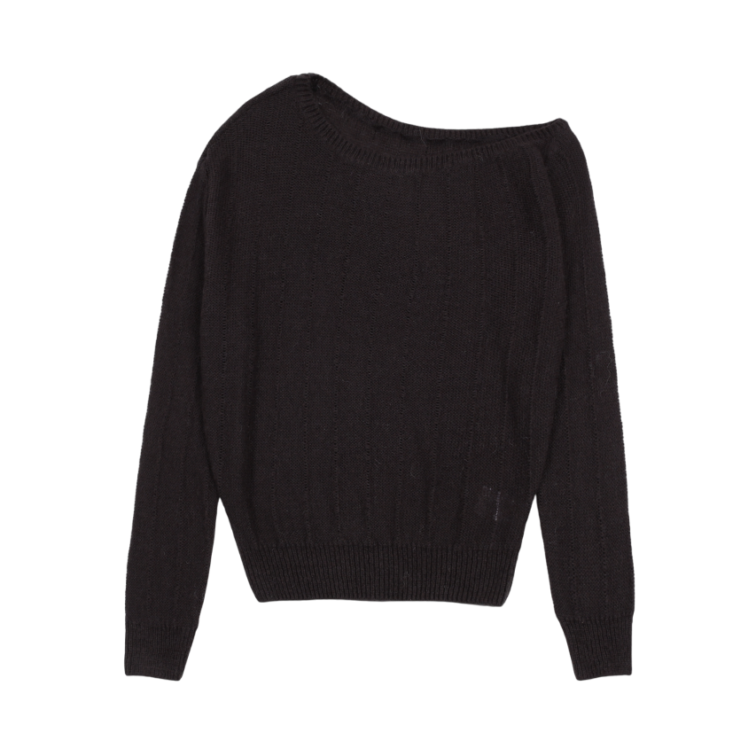 ROSE BROOCH ONE SHOULDER KNIT_CHARCOAL