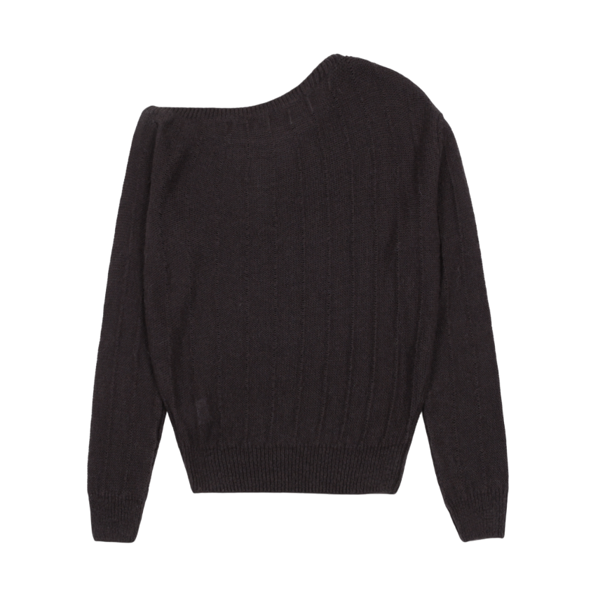 ROSE BROOCH ONE SHOULDER KNIT_CHARCOAL