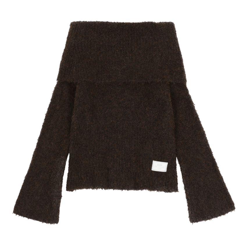 COZY WOOL OFF SHOULDER KNIT_BROWN