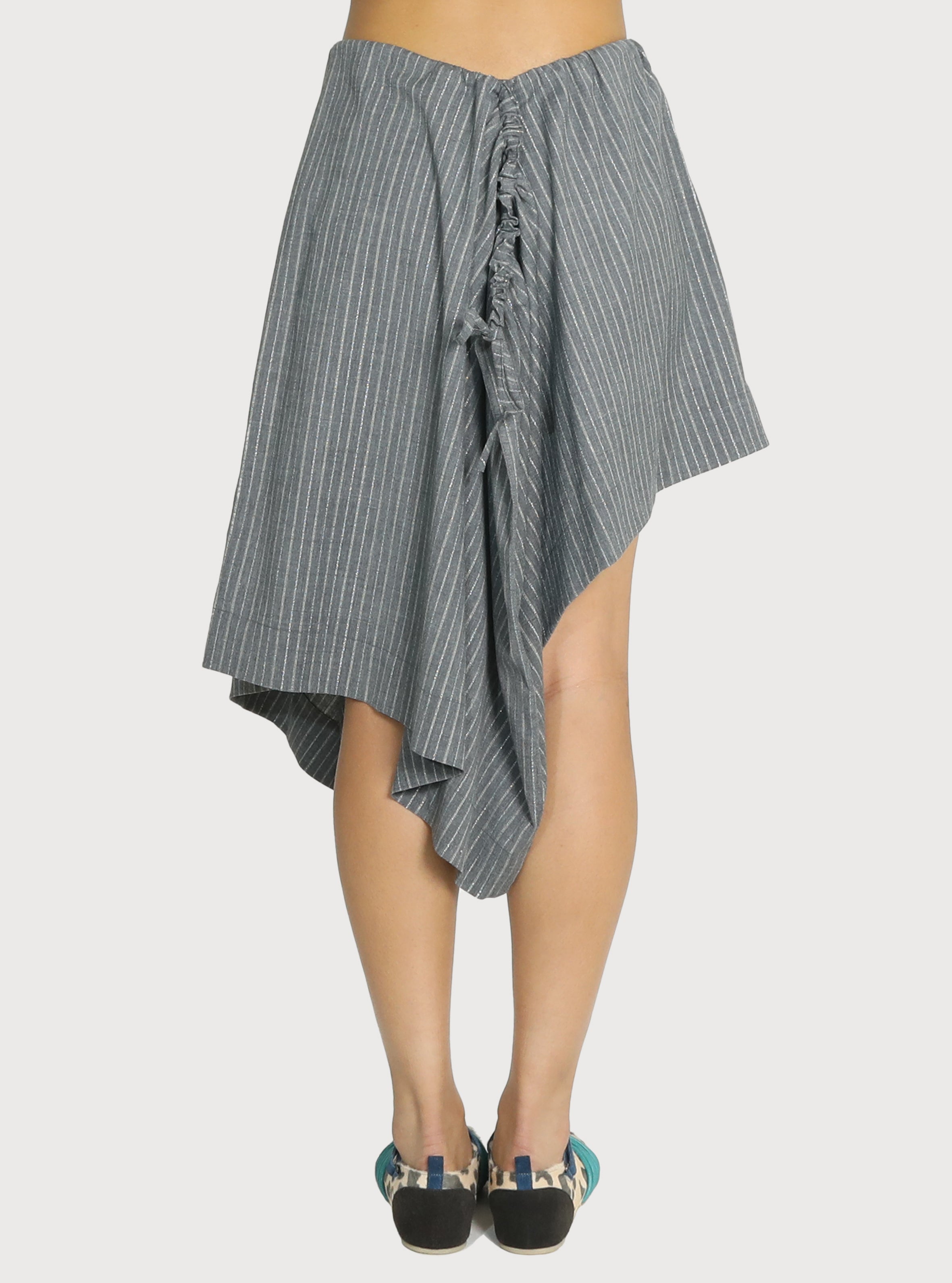 METALIC STRIPE WOOL SKIRT_GREY