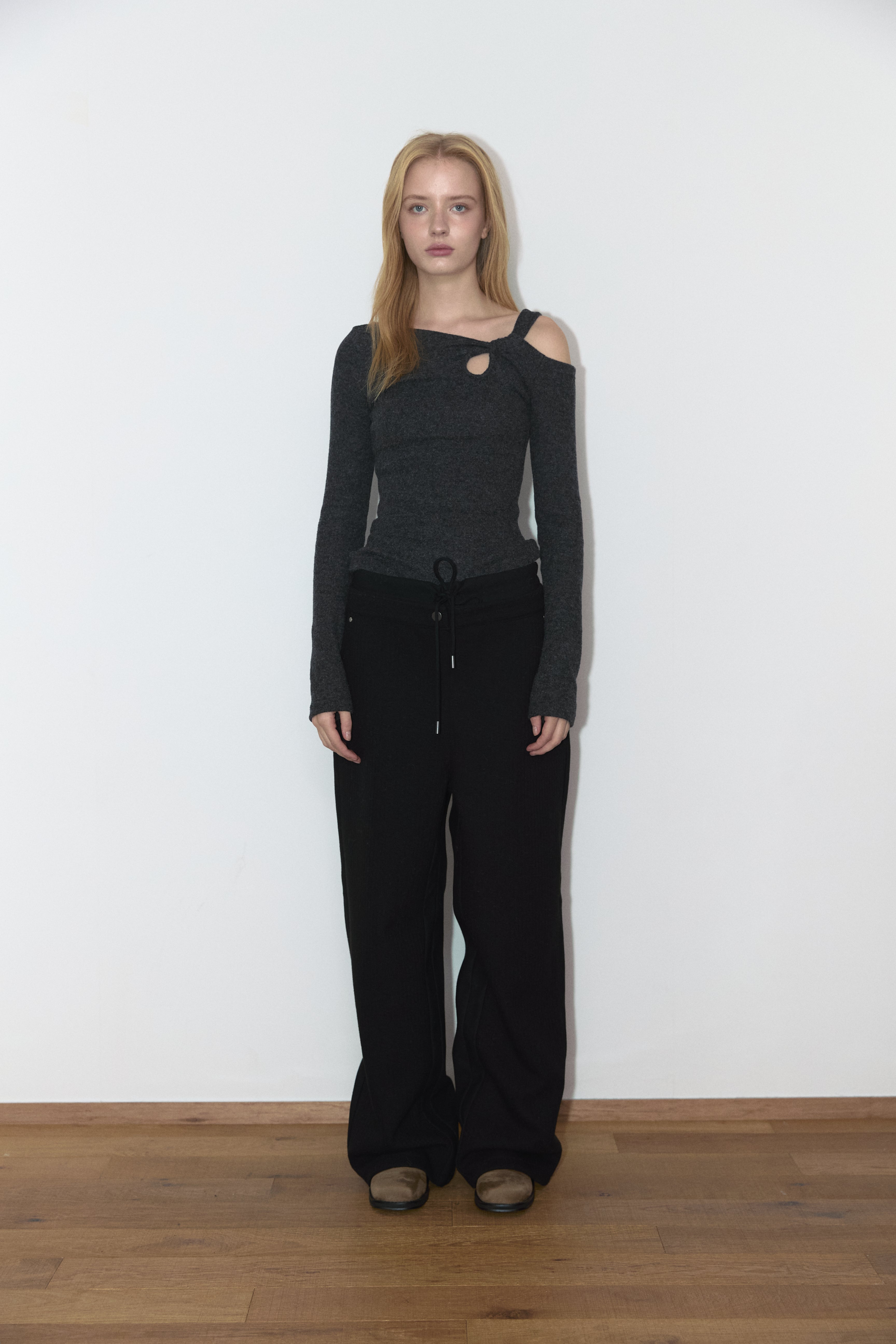 FABRIC MIX WOOL PANTS_BLACK