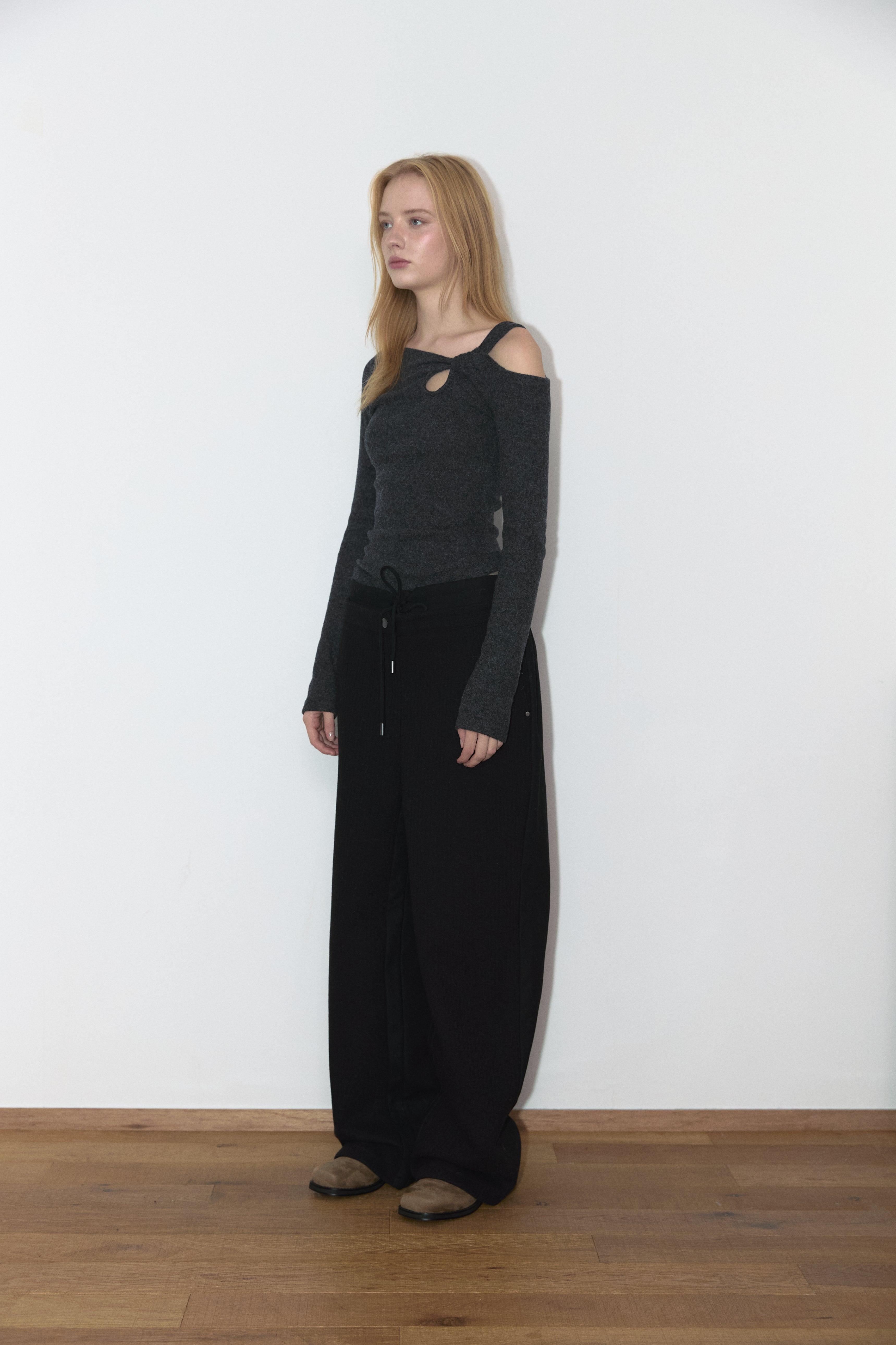 FABRIC MIX WOOL PANTS_BLACK