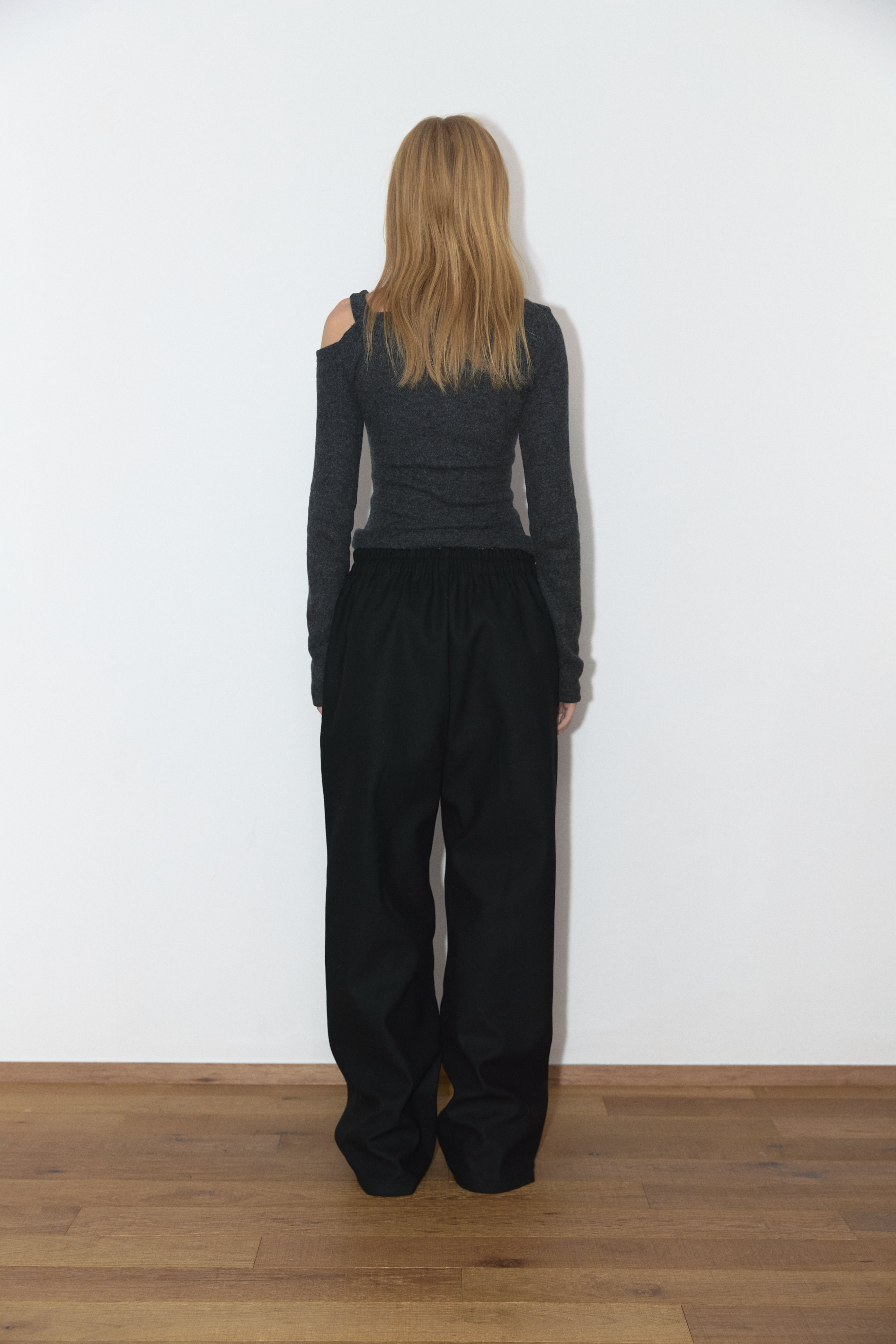 FABRIC MIX WOOL PANTS_BLACK