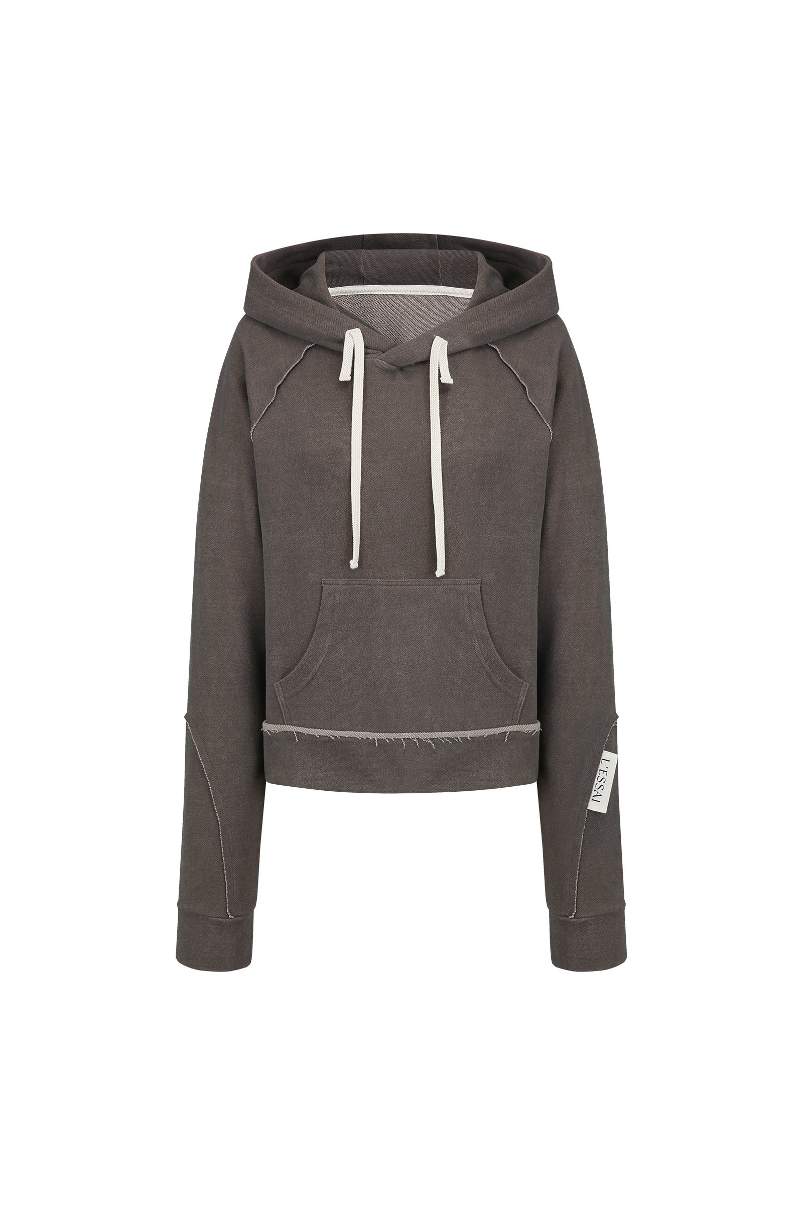 HOODIE COURT DÉLAVÉ À MANCHES RAGLAN_MARRON