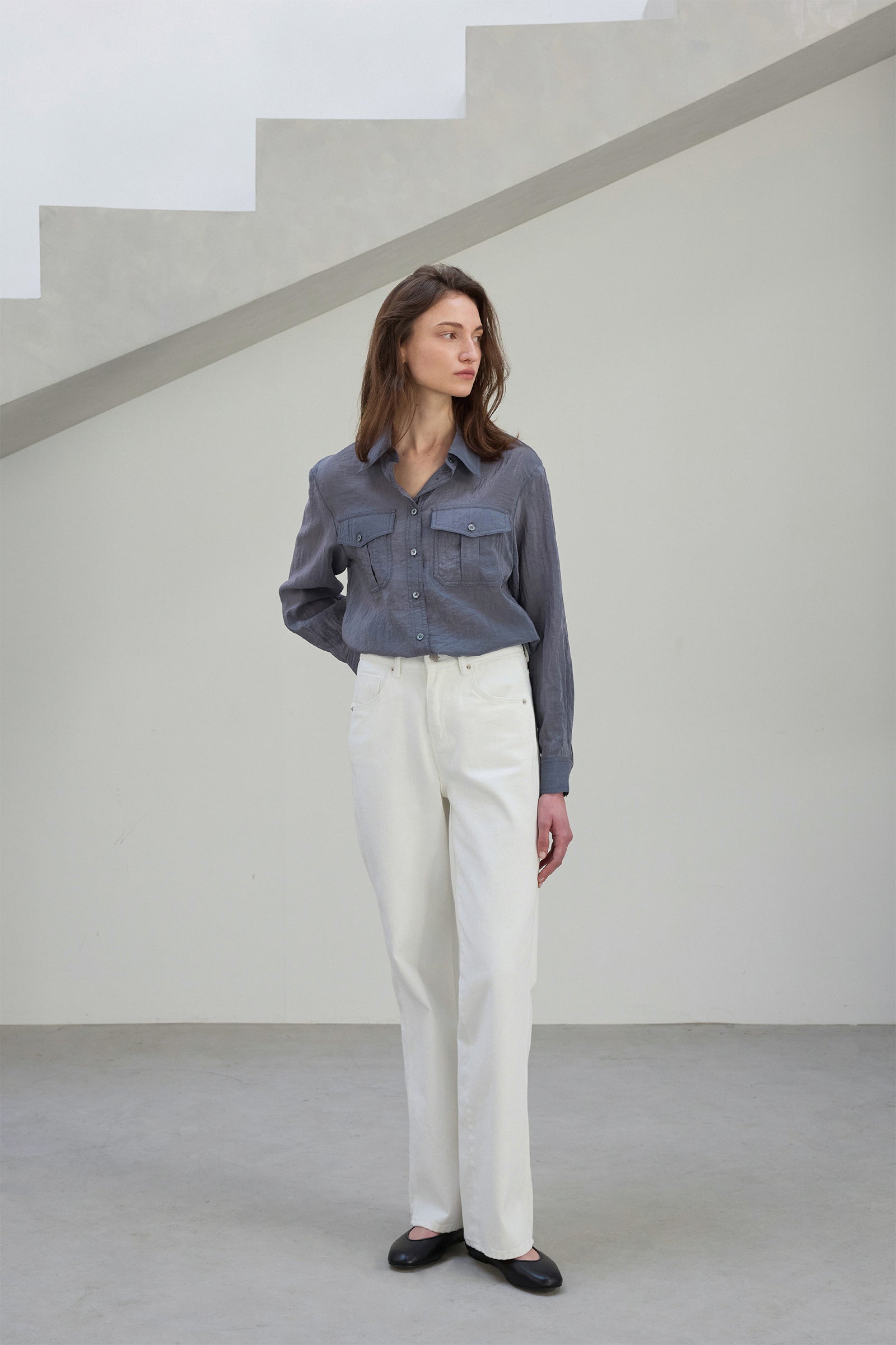 POCKET SHEER SHIRT_CHARBON