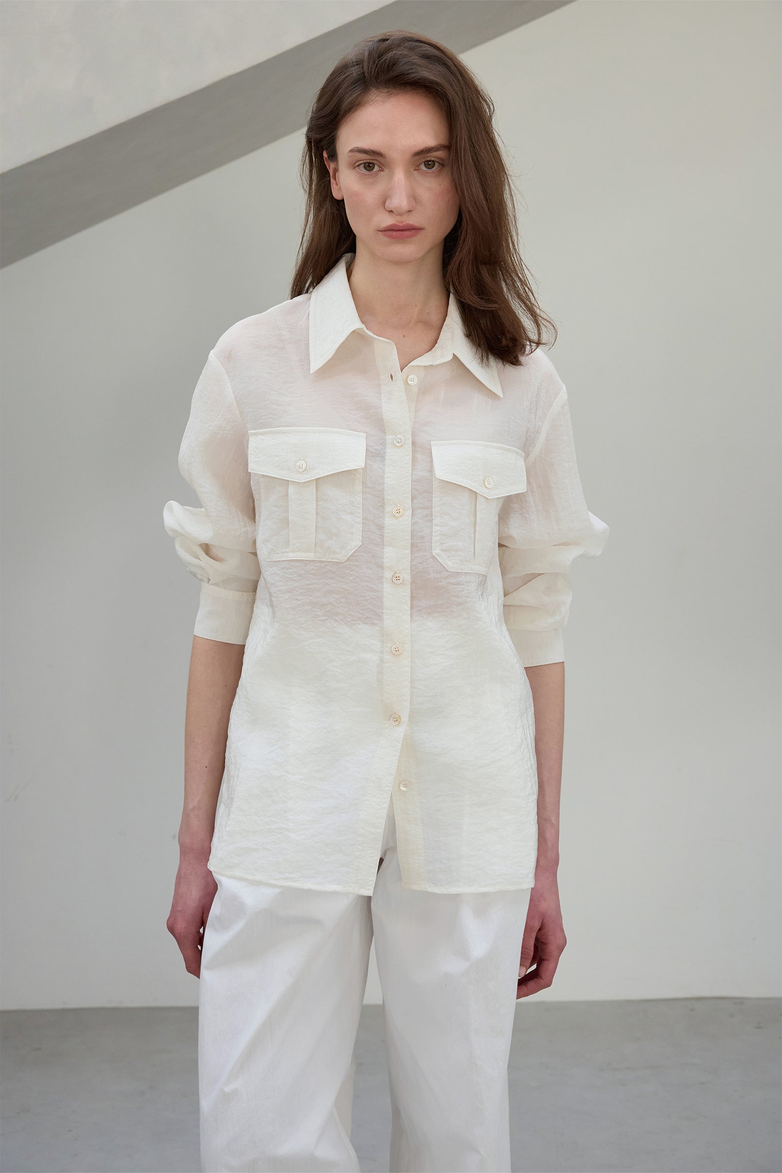 POCKET SHEER SHIRT_CRÈME