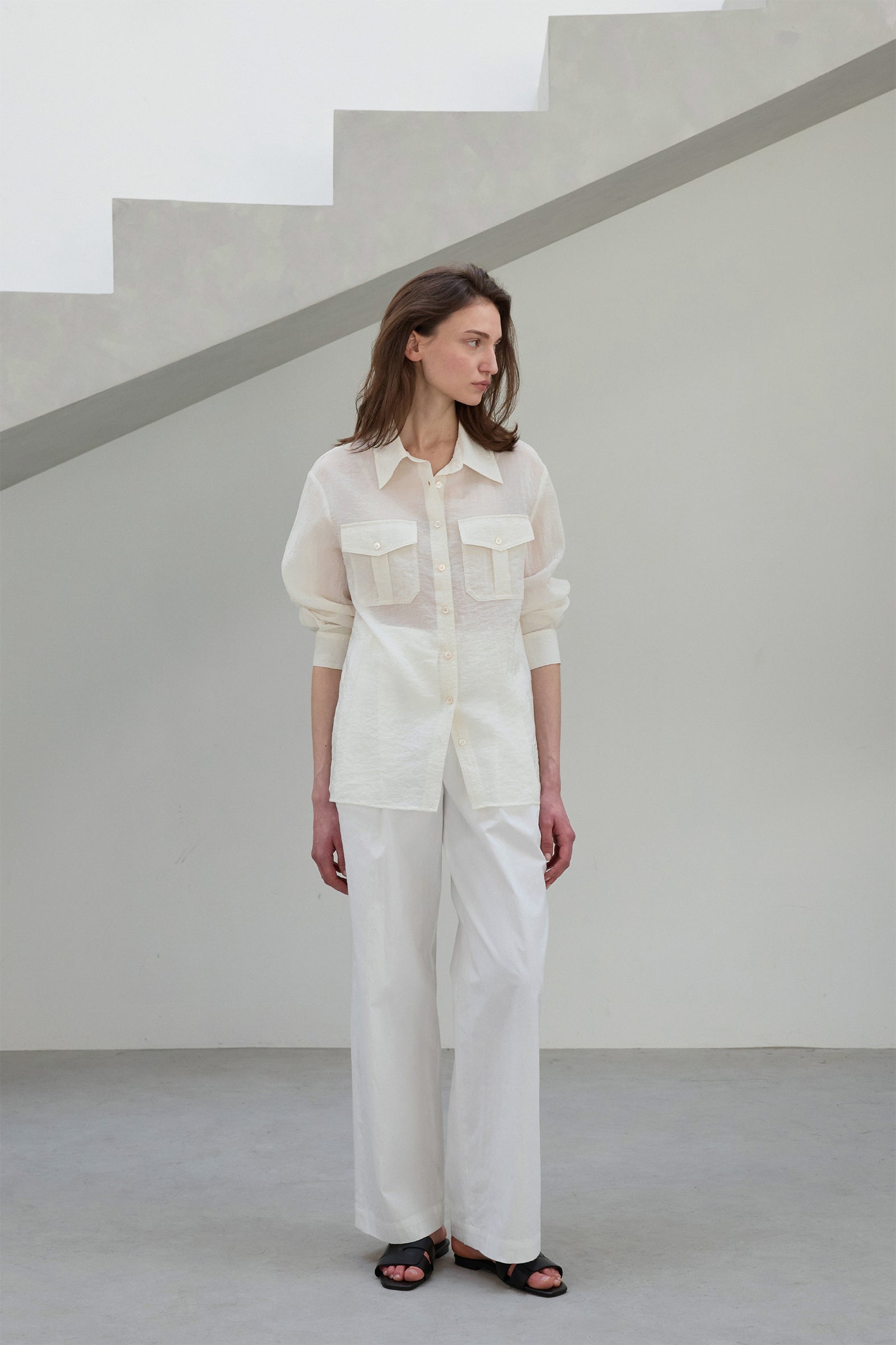 POCKET SHEER SHIRT_CRÈME