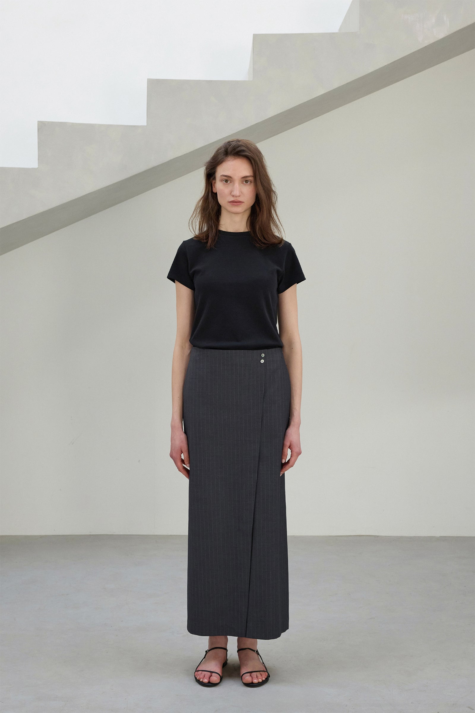 STRIPE WRAP MAXI SKIRT_CHARBON