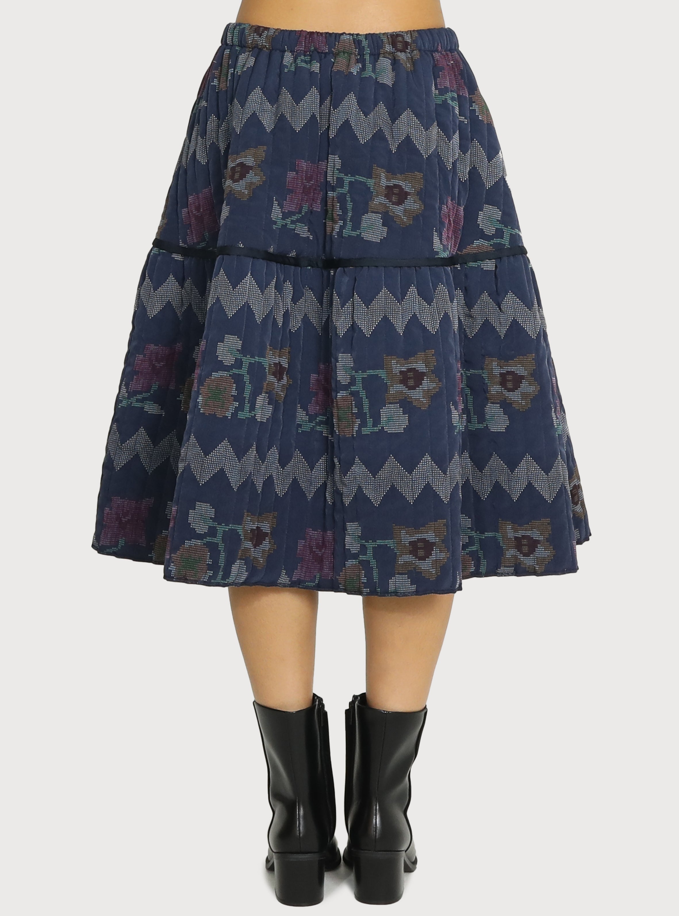 QUILTED FLARE SKIRT_NAVY