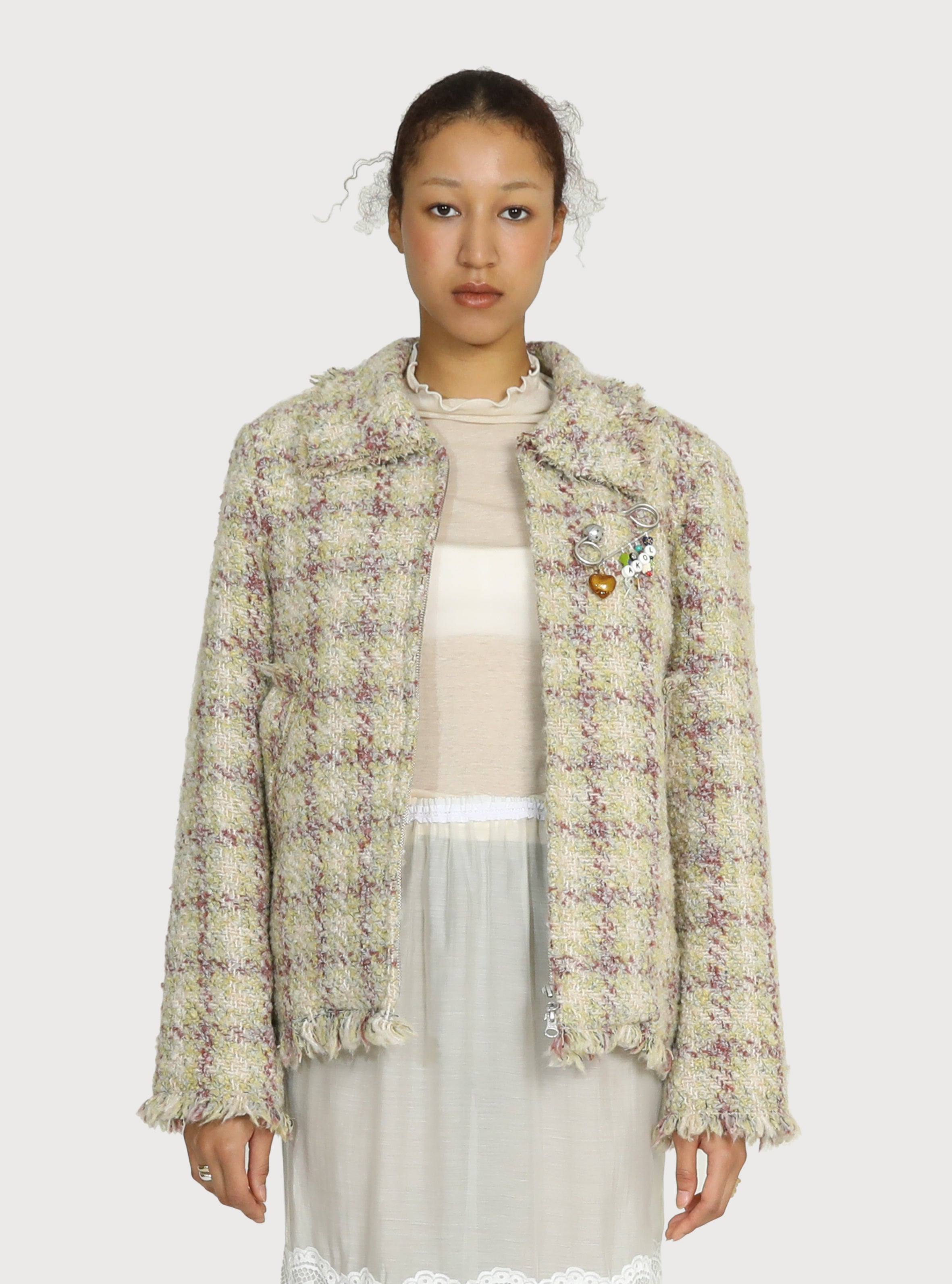 RAW-EDGE TRIMMED TWEED JACKET_LEMON