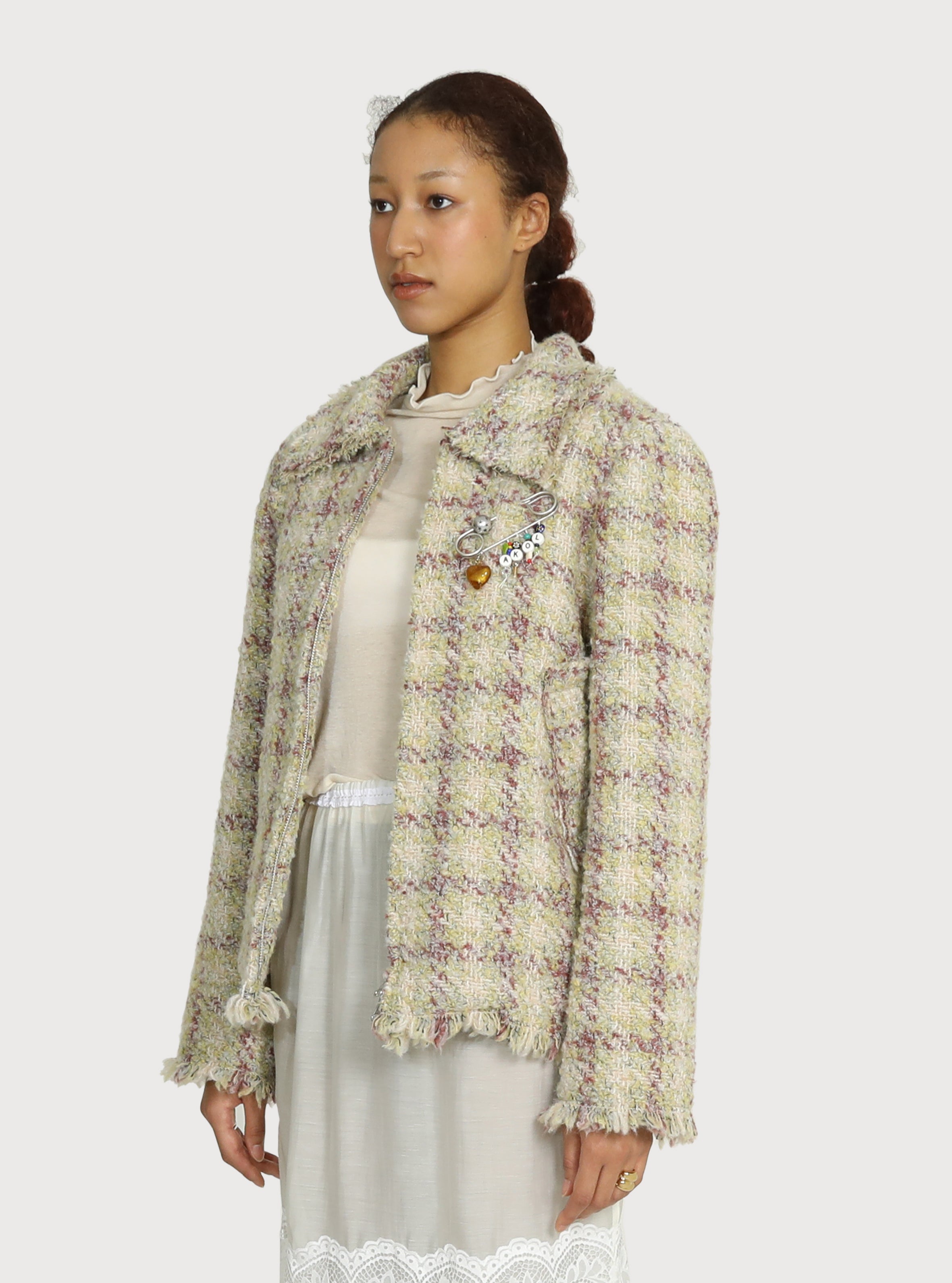 RAW-EDGE TRIMMED TWEED JACKET_LEMON