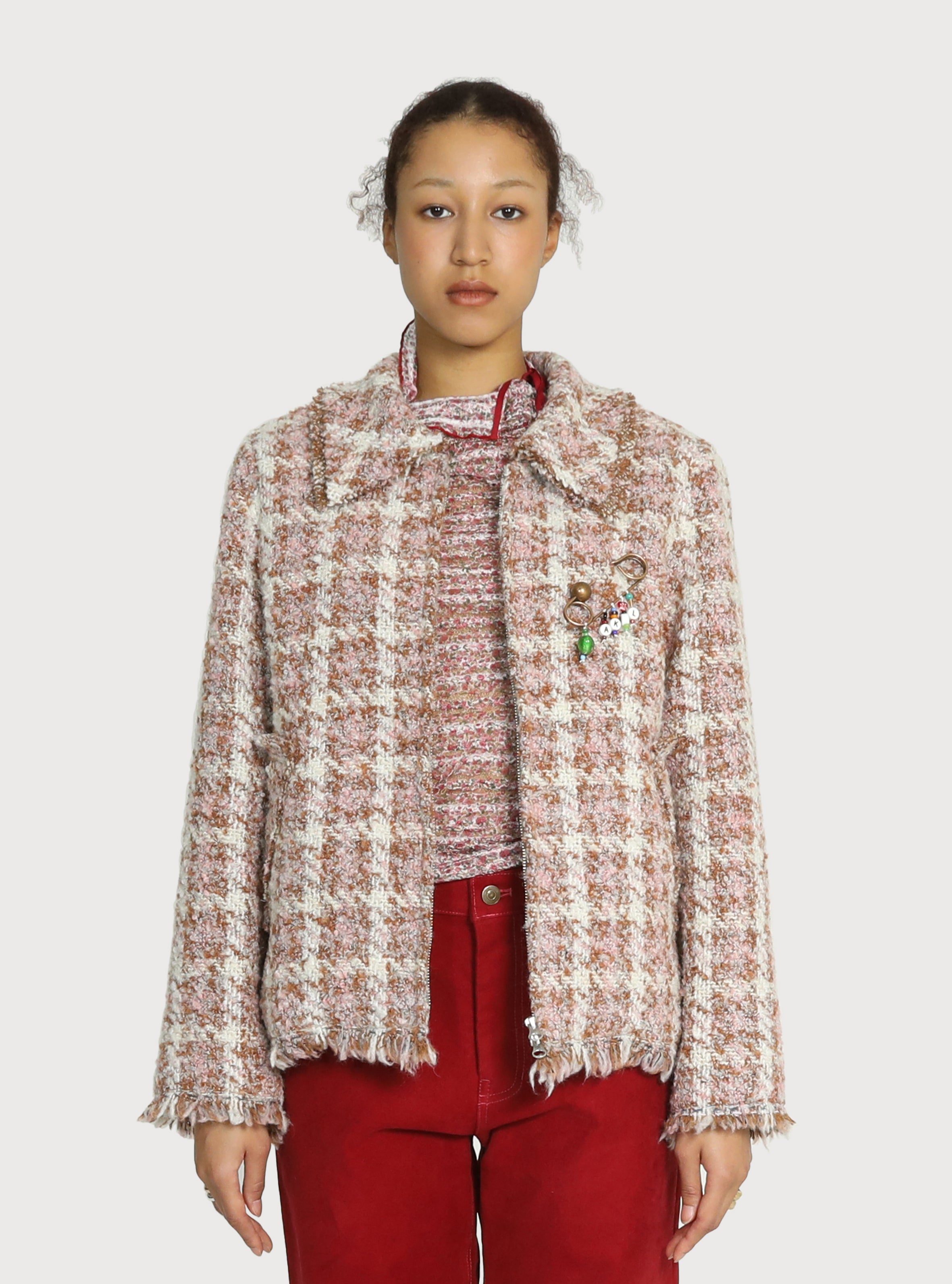 RAW-EDGE TRIMMED TWEED JACKET_PINK BEIGE