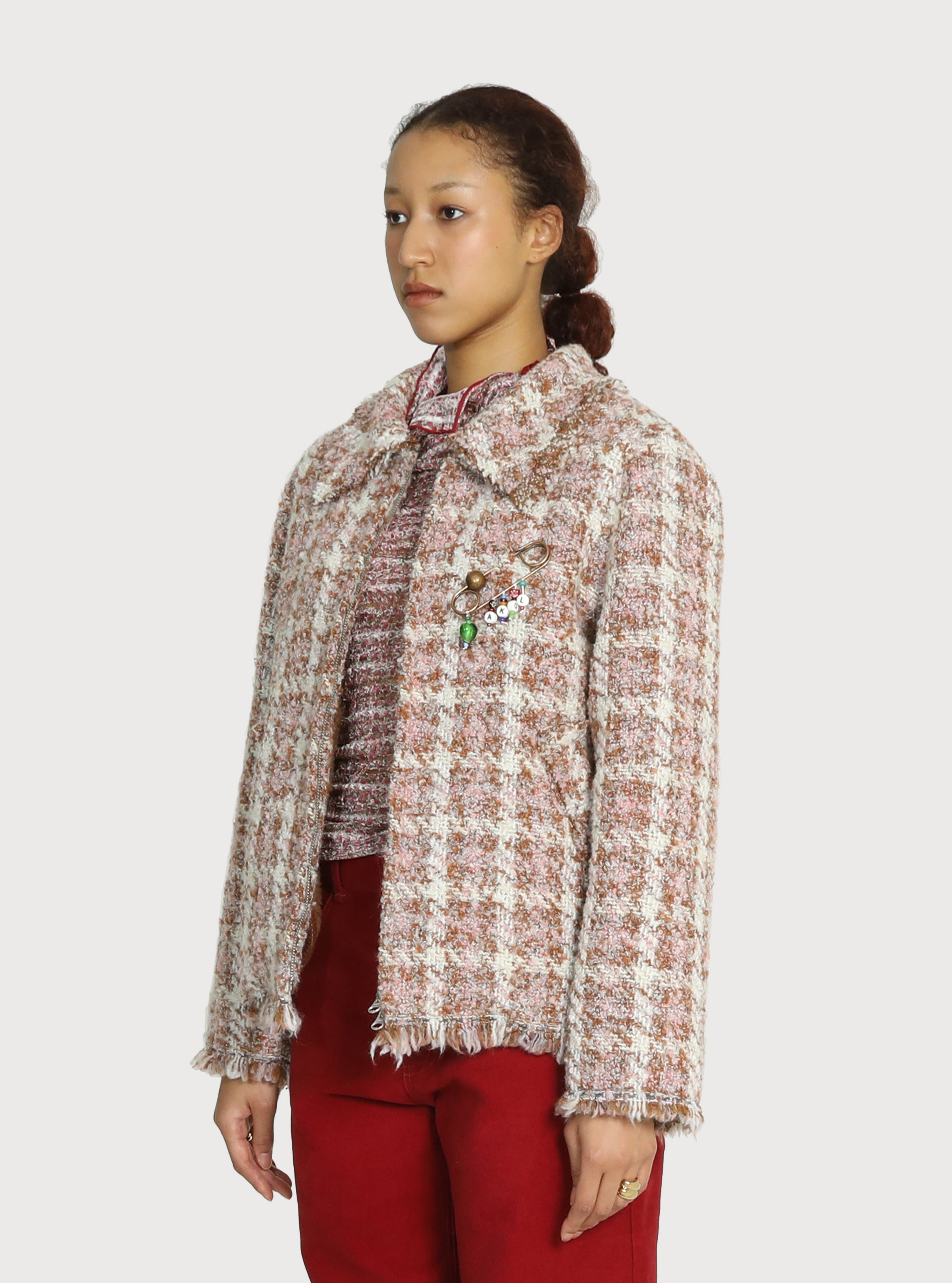 RAW-EDGE TRIMMED TWEED JACKET_PINK BEIGE