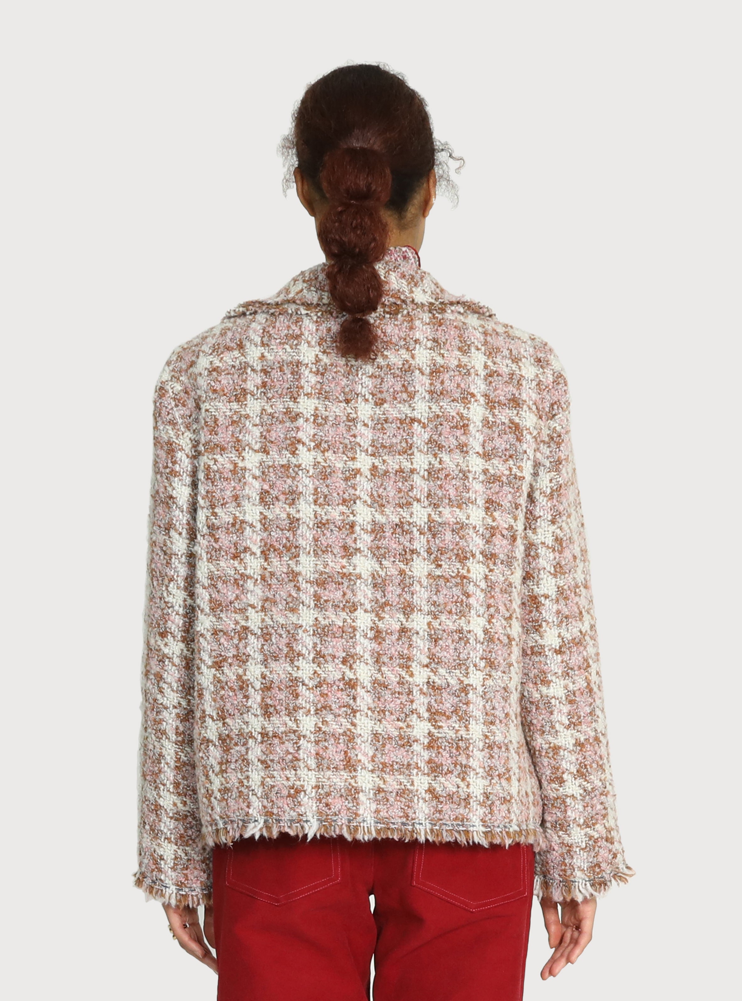 RAW-EDGE TRIMMED TWEED JACKET_PINK BEIGE