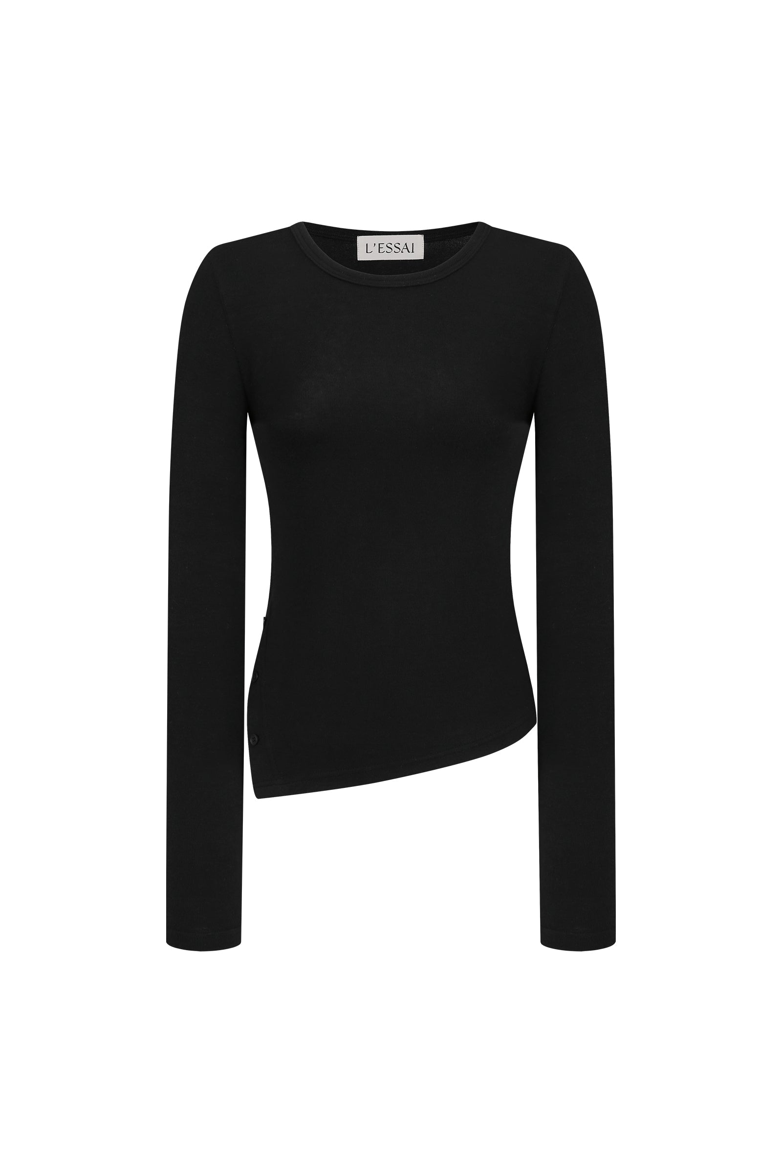 T-SHIRT MANCHES LONGUES EN LAINE AVEC FENTE LATÉRALE_NOIR