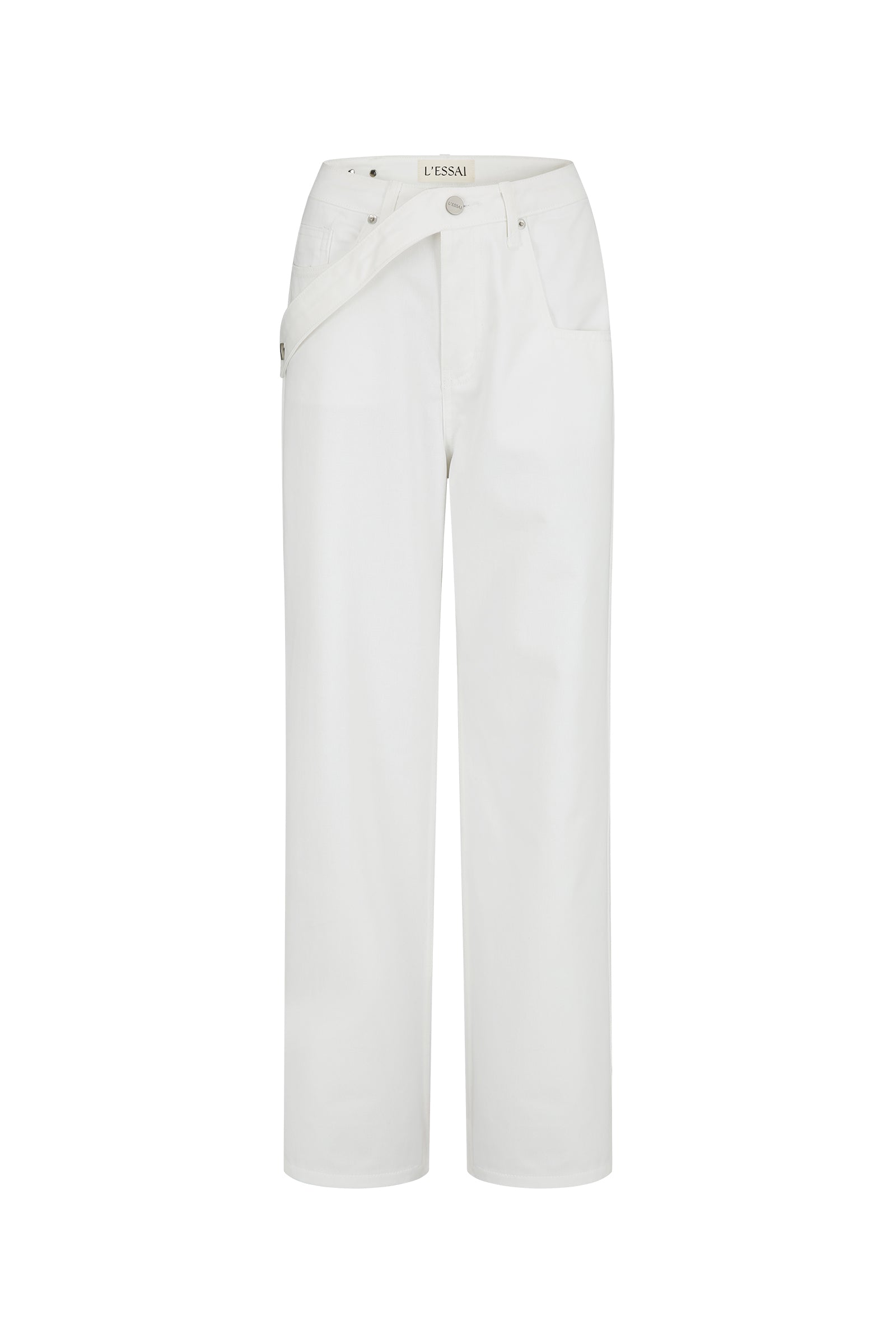 SIGNATURE BELT POINTED DENIM PANTS_WHITE