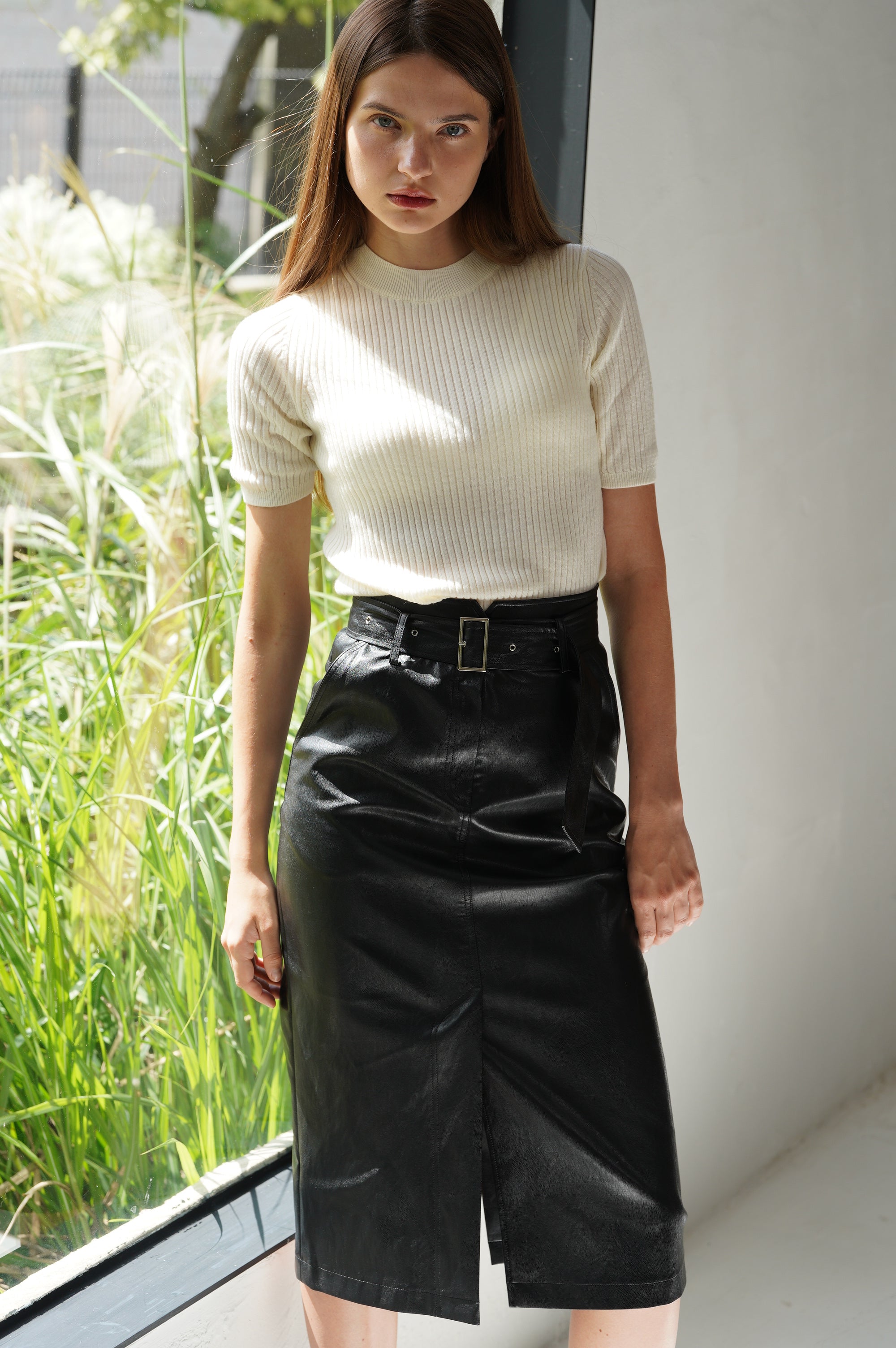 FAUX LEATHER HIGH WAIST SKIRT_NOIR