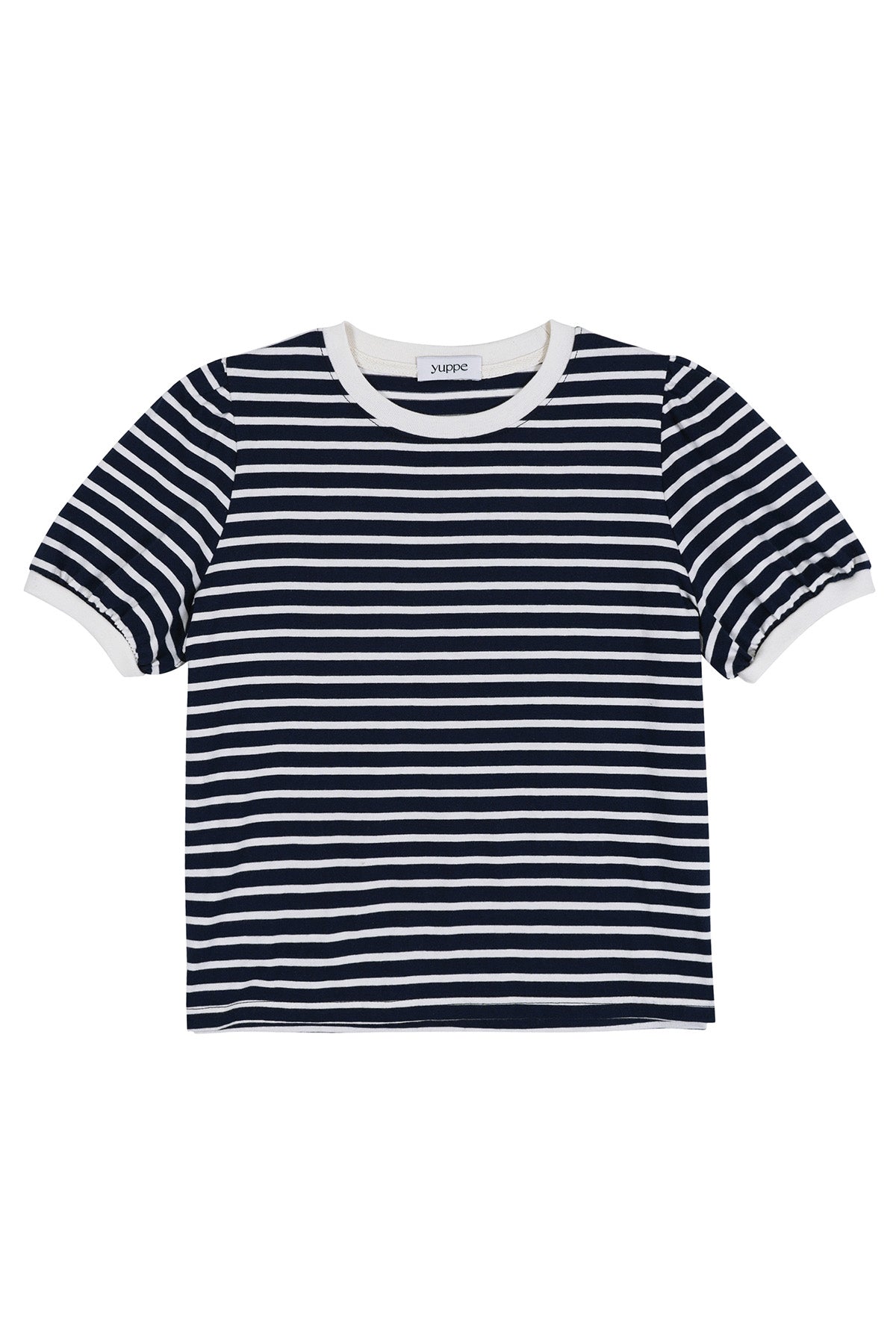 STRIPE SHIRRING T-SHIRT_NAVY