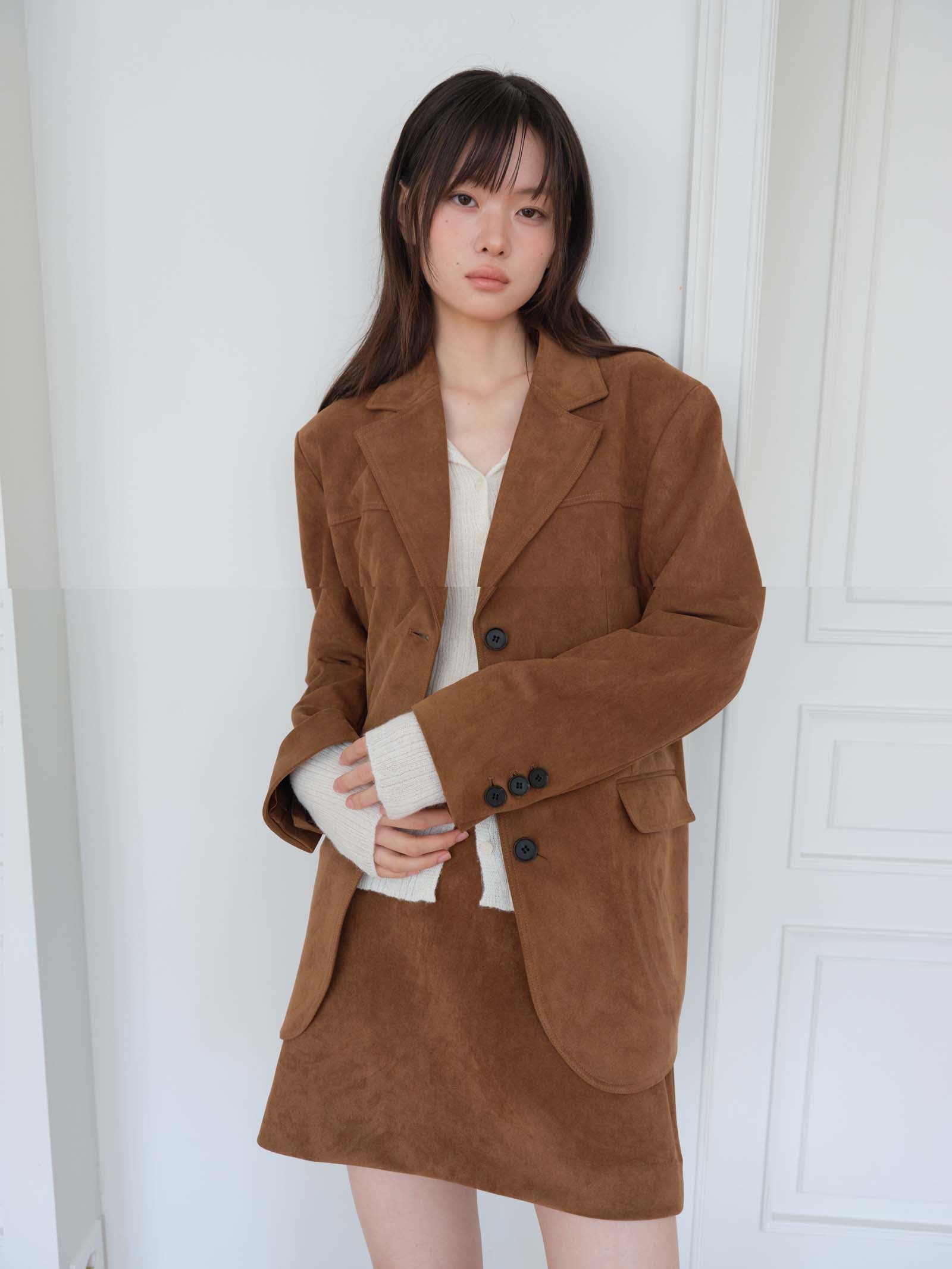 VESTE OVERSIZE EN DAIM_MARRON
