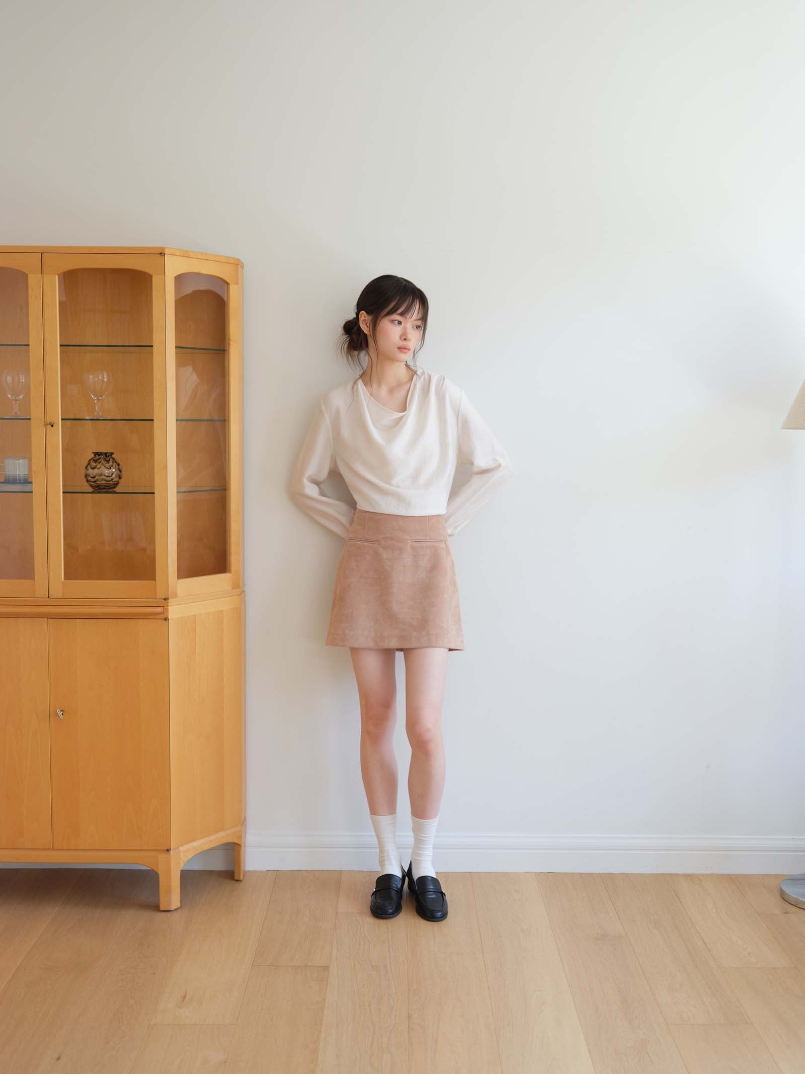 SUEDE POCKET SKIRT_BEIGE