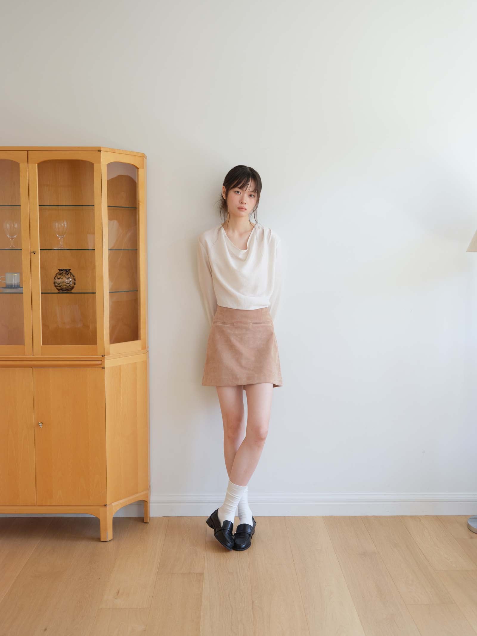 SUEDE POCKET SKIRT_BEIGE