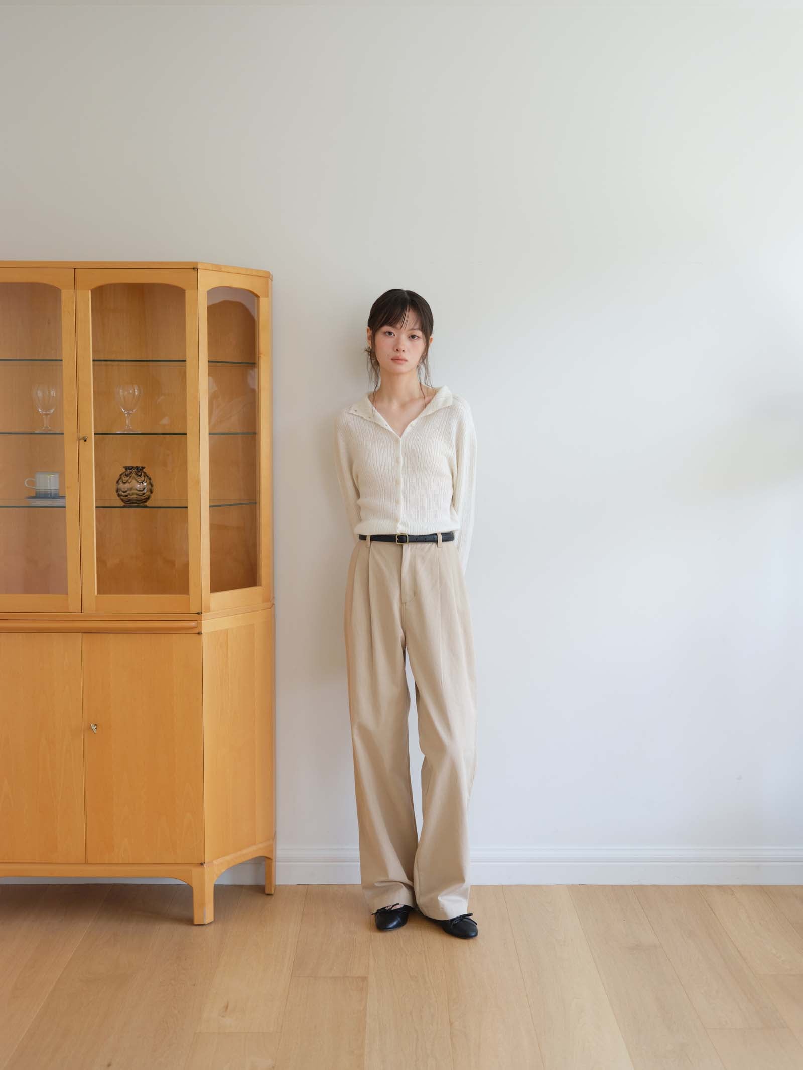 TUCKED COTTON PANTS_BEIGE