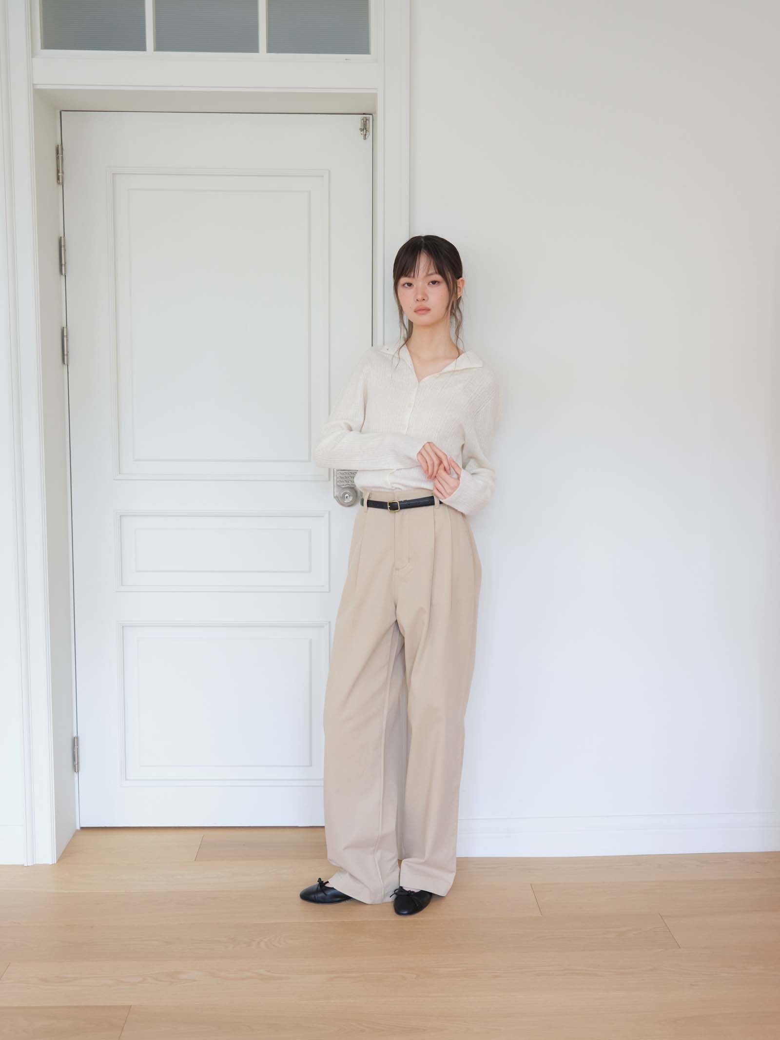 TUCKED COTTON PANTS_BEIGE