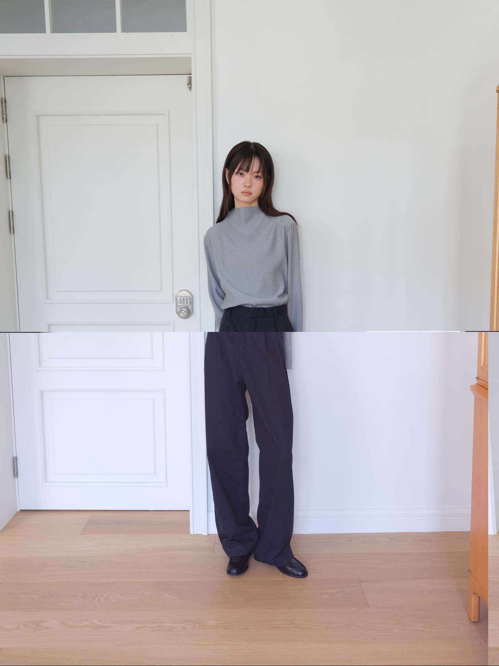 TUCKED COTTON PANTS_NAVY
