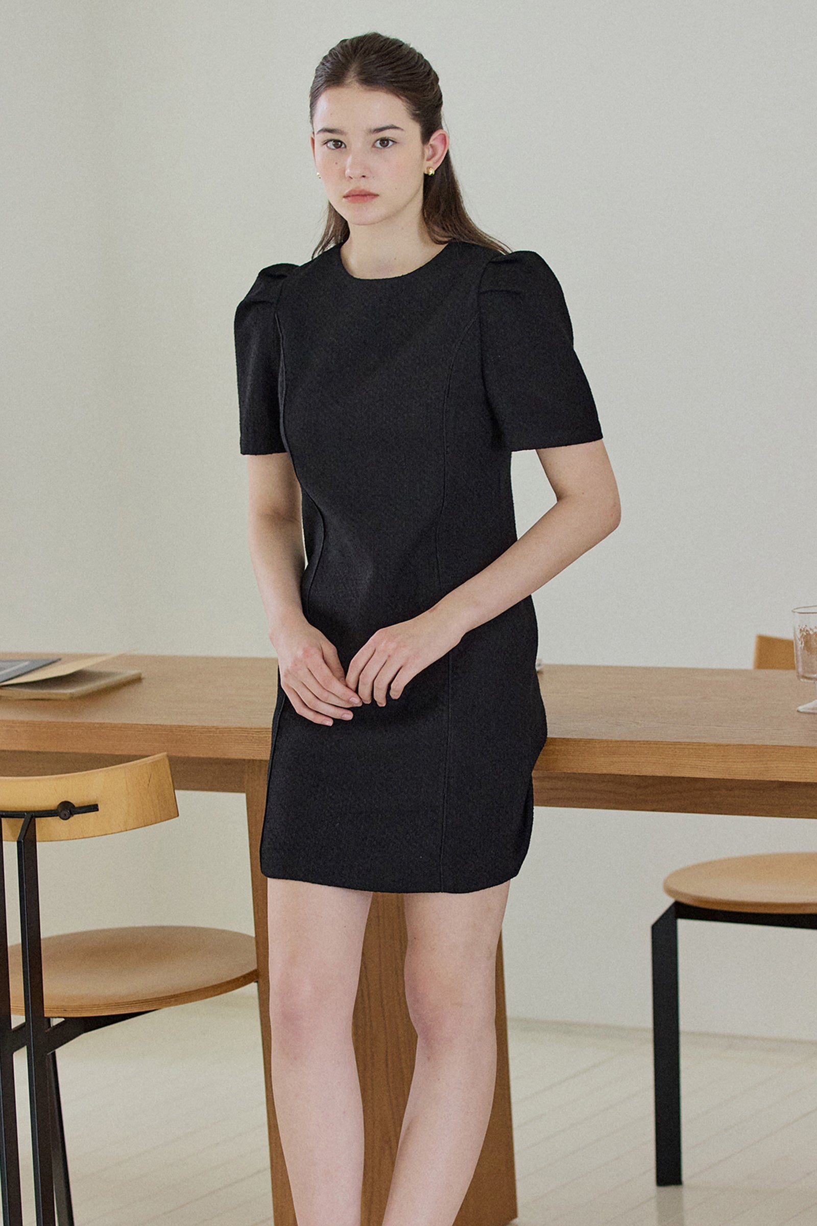TWEED LINE DRESS_BLACK