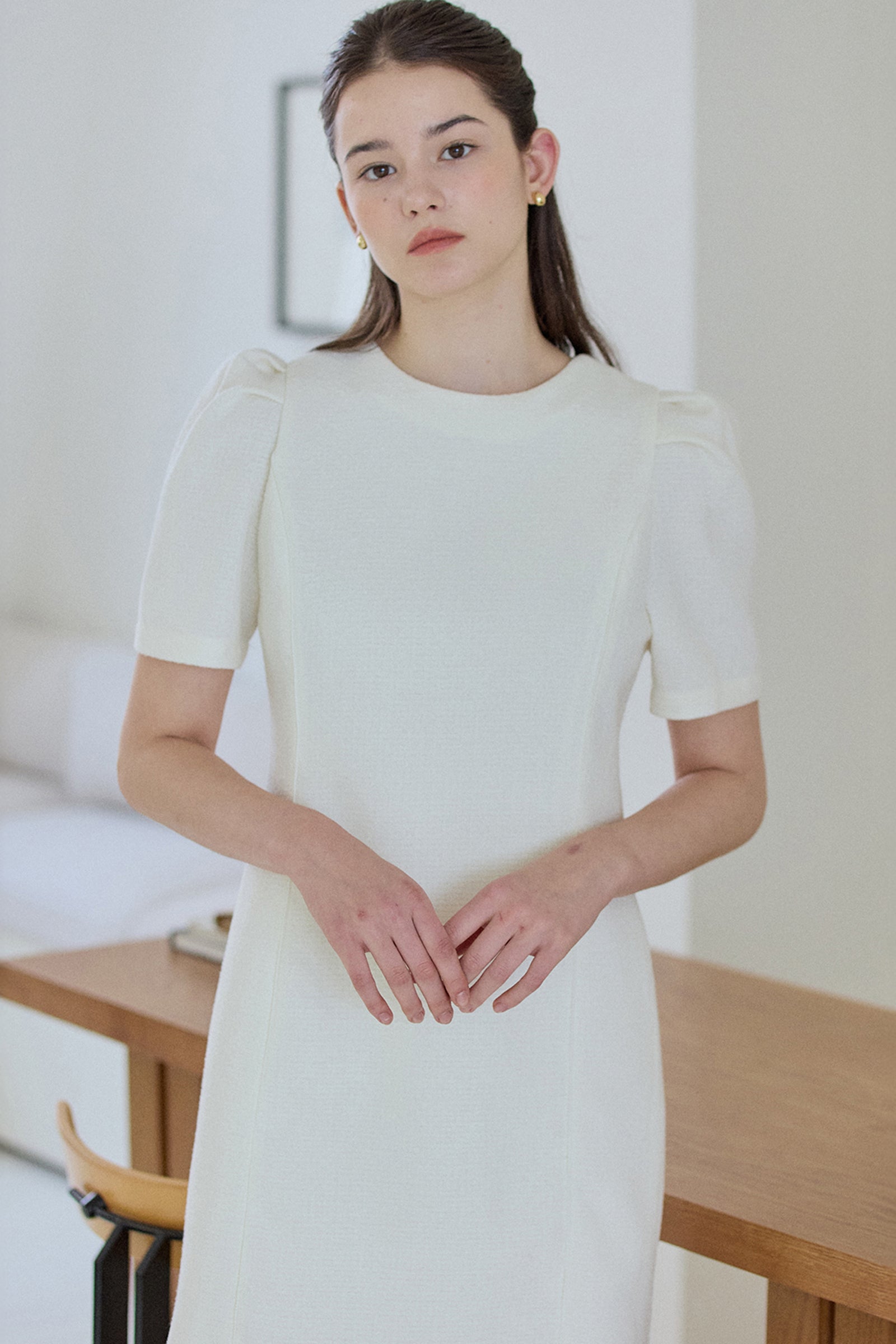 TWEED LINE DRESS_IVORY