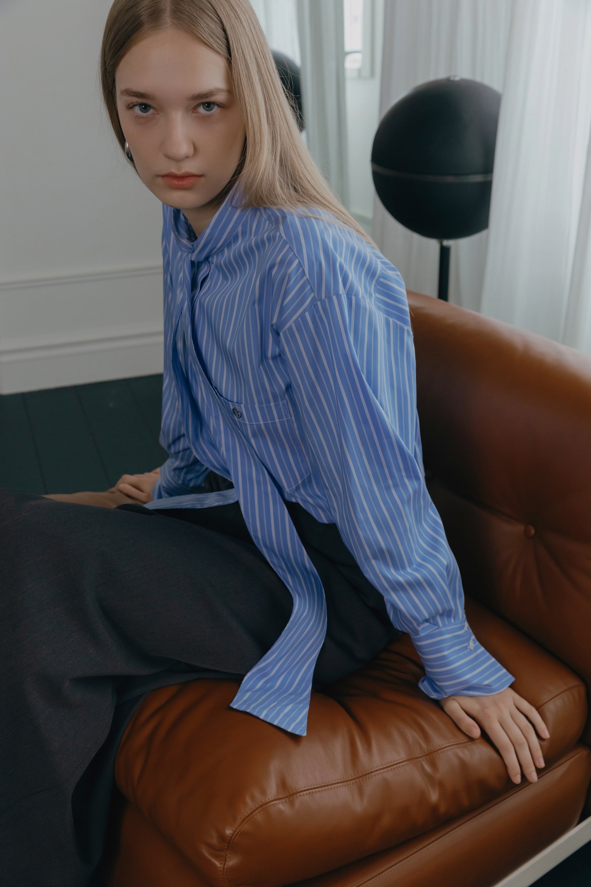 STRIPE SCARF SHIRT_BLUE