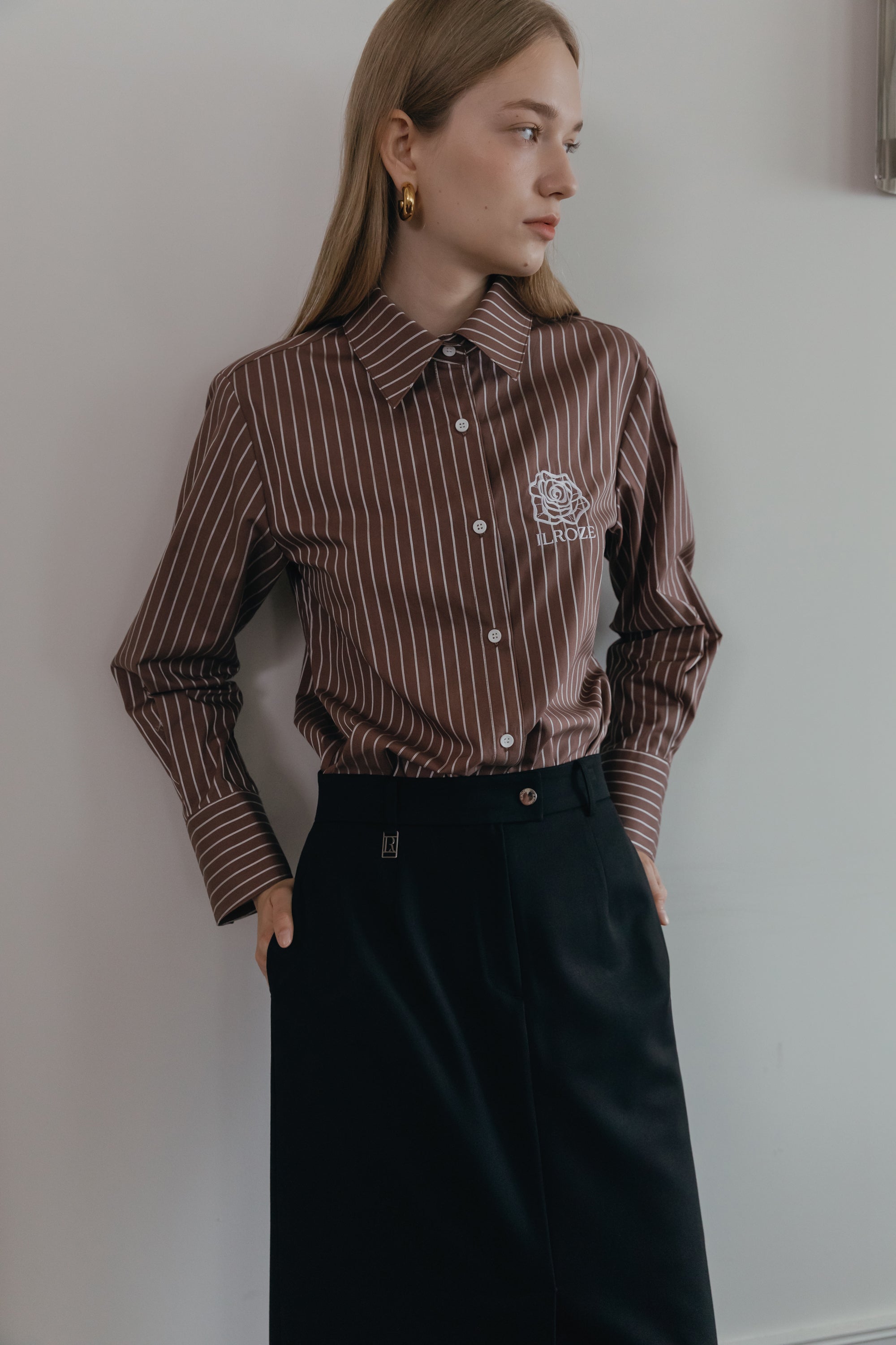 ROZE STRIPE SHIRT_BROWN