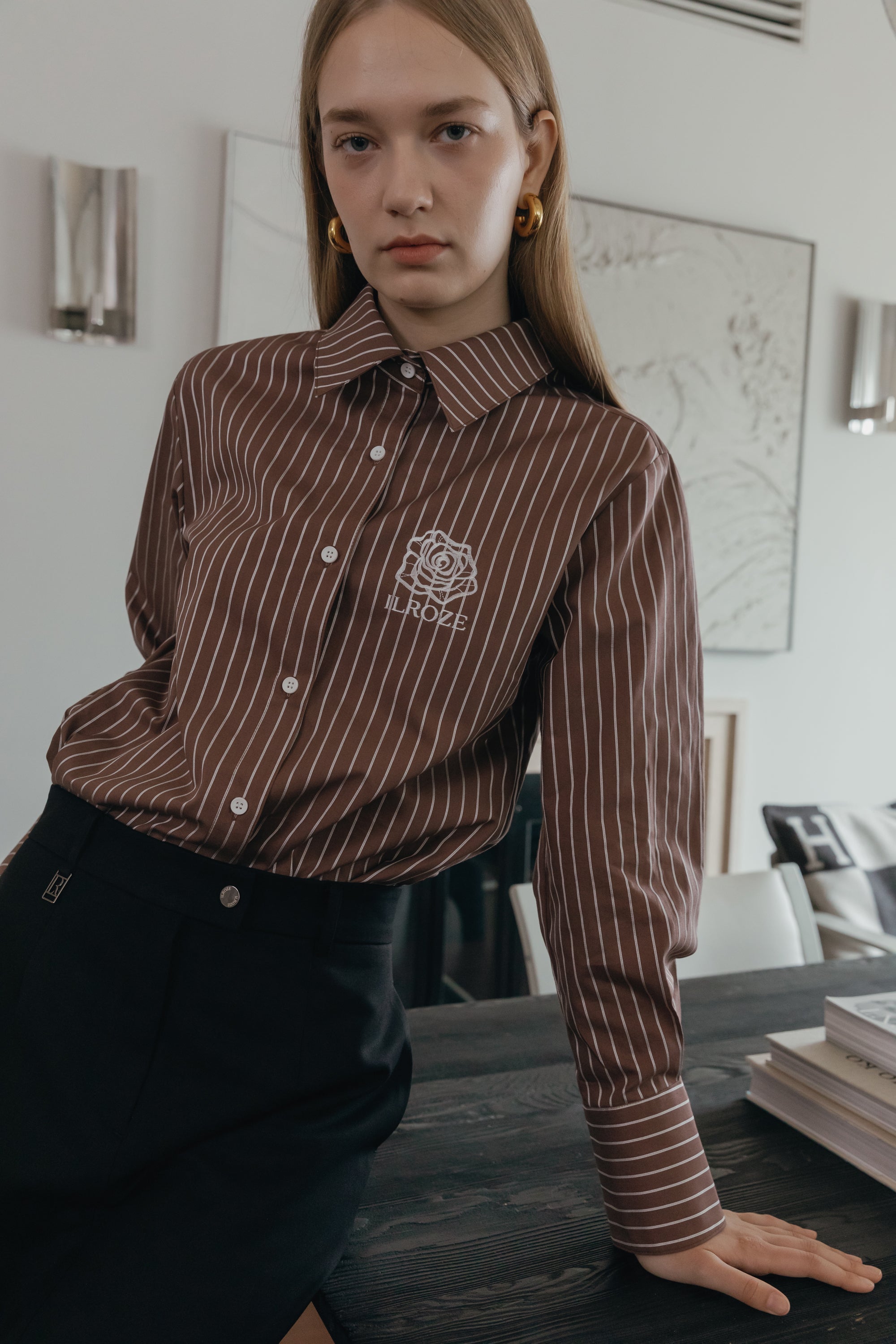 ROZE STRIPE SHIRT_BROWN